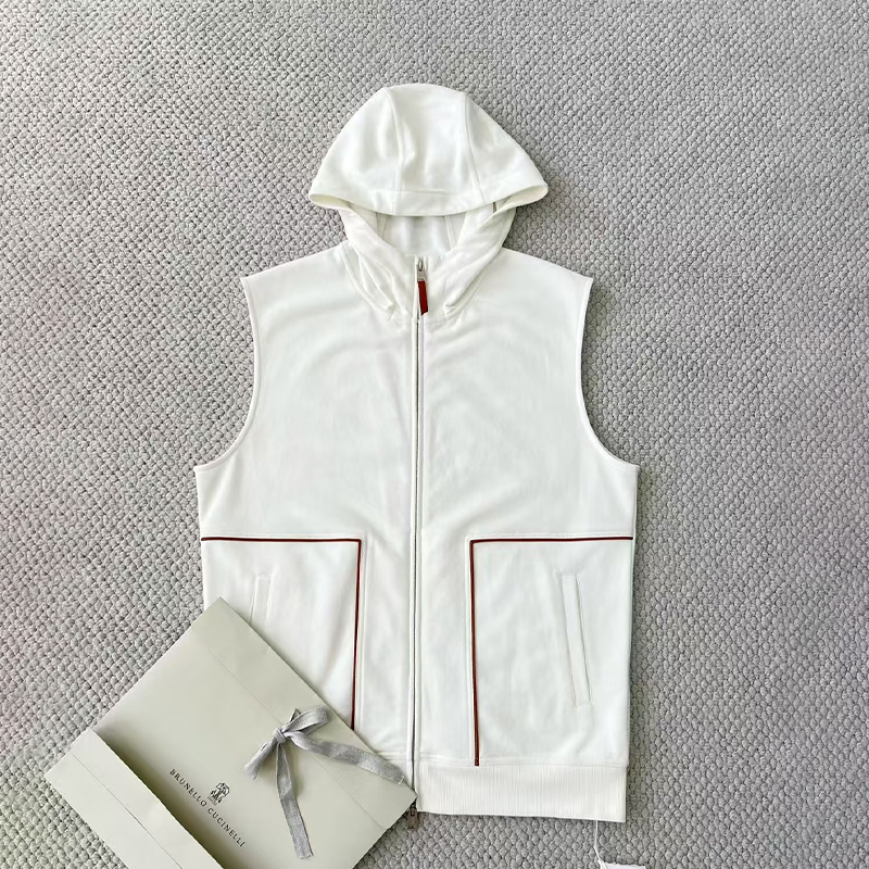 NIGO Brunello Cucinelli Men's Hooded Two-Way Zipper Spring & Autumn Solid Color Cotton Sleeveless Waistcoat Vest Ngvp #nigo1765