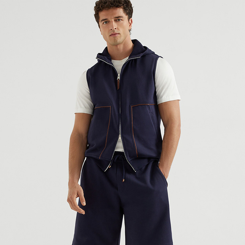 NIGO Brunello Cucinelli Men's Hooded Two-Way Zipper Spring & Autumn Solid Color Cotton Sleeveless Waistcoat Vest Ngvp #nigo1765