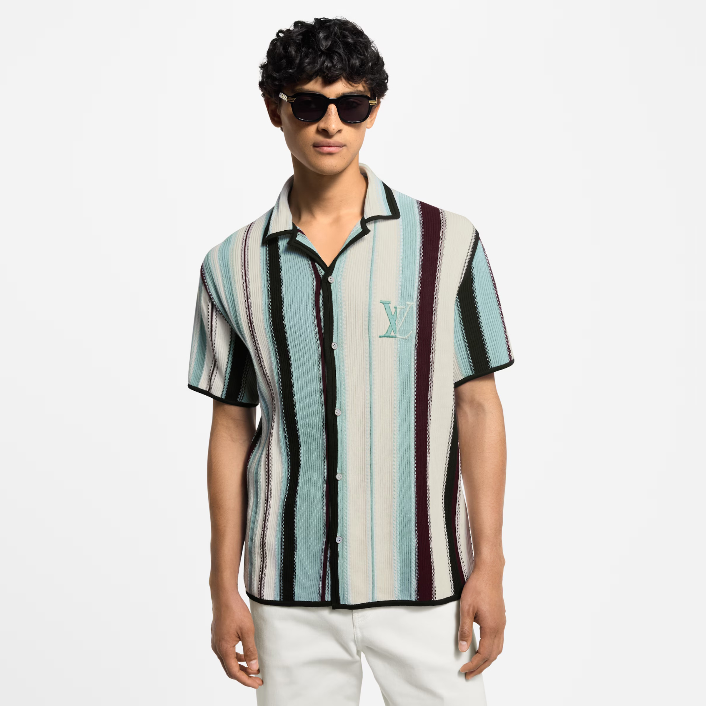 NIGO Louis Vuitton Men’s Summer Striped Crochet Single Breasted Short Sleeve Shirt Casual Lace-Up Shorts Suit Set #nigo76893