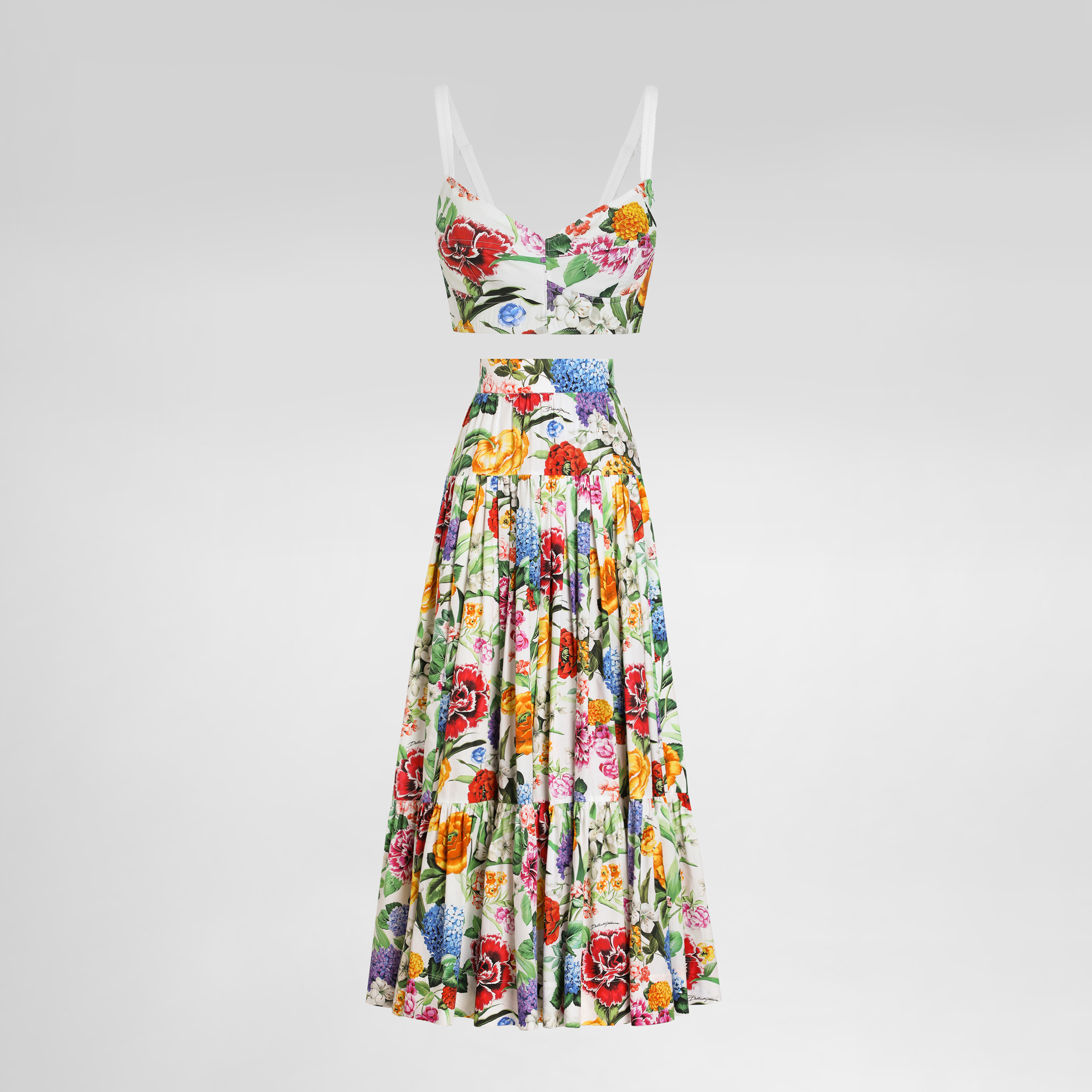 NIGO Dolce&Gabbana Women's Summer Colourful Floral Pattern Printed Zip Camisole Top Pleated Casual Half-body Skirt Set Suit #nigo76895