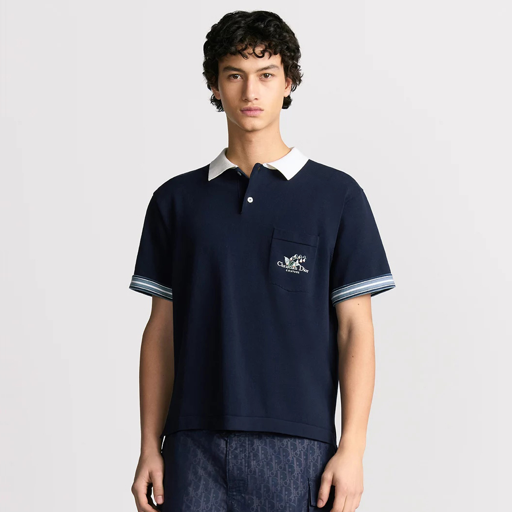 NIGO Dior Men's Summer Blue Cotton Plain Knit Fabric Suzuran Embroidery Polo Neck Short Sleeve T-Shirt #nigo76931