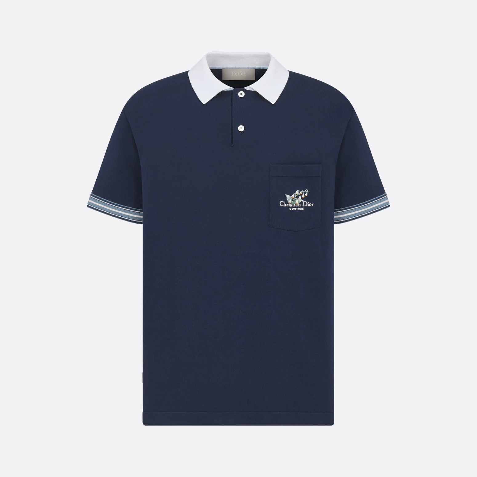 NIGO Dior Men's Summer Blue Cotton Plain Knit Fabric Suzuran Embroidery Polo Neck Short Sleeve T-Shirt #nigo76931