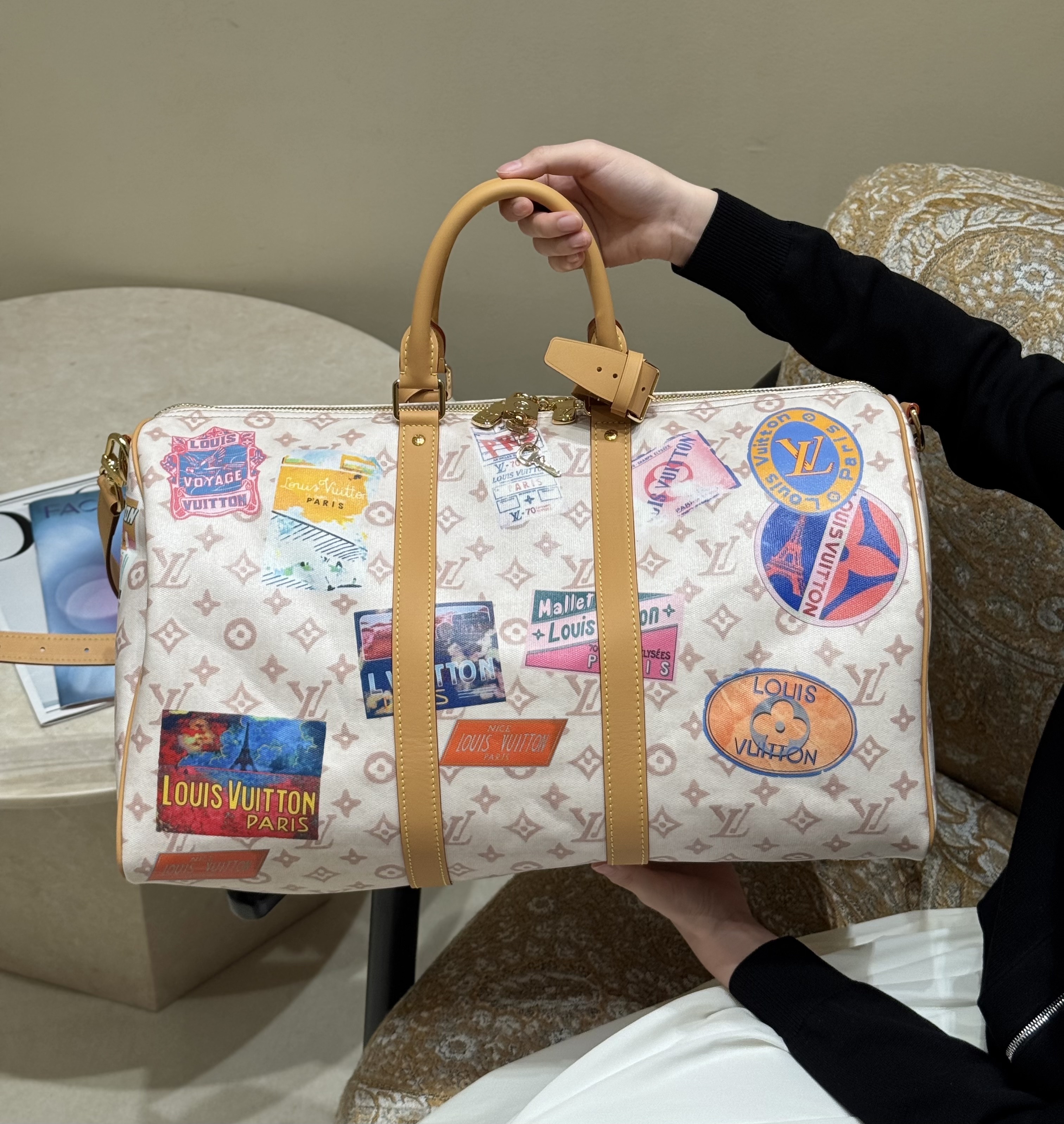 NIGO Louis Vuitton Keepall Bandoulière 50 Men's Detachable Adjustable Shoulder Strap Zipper Closure Canvas with Leather Shoulder Slanting Tote Travel Bag Bags #nigo76935