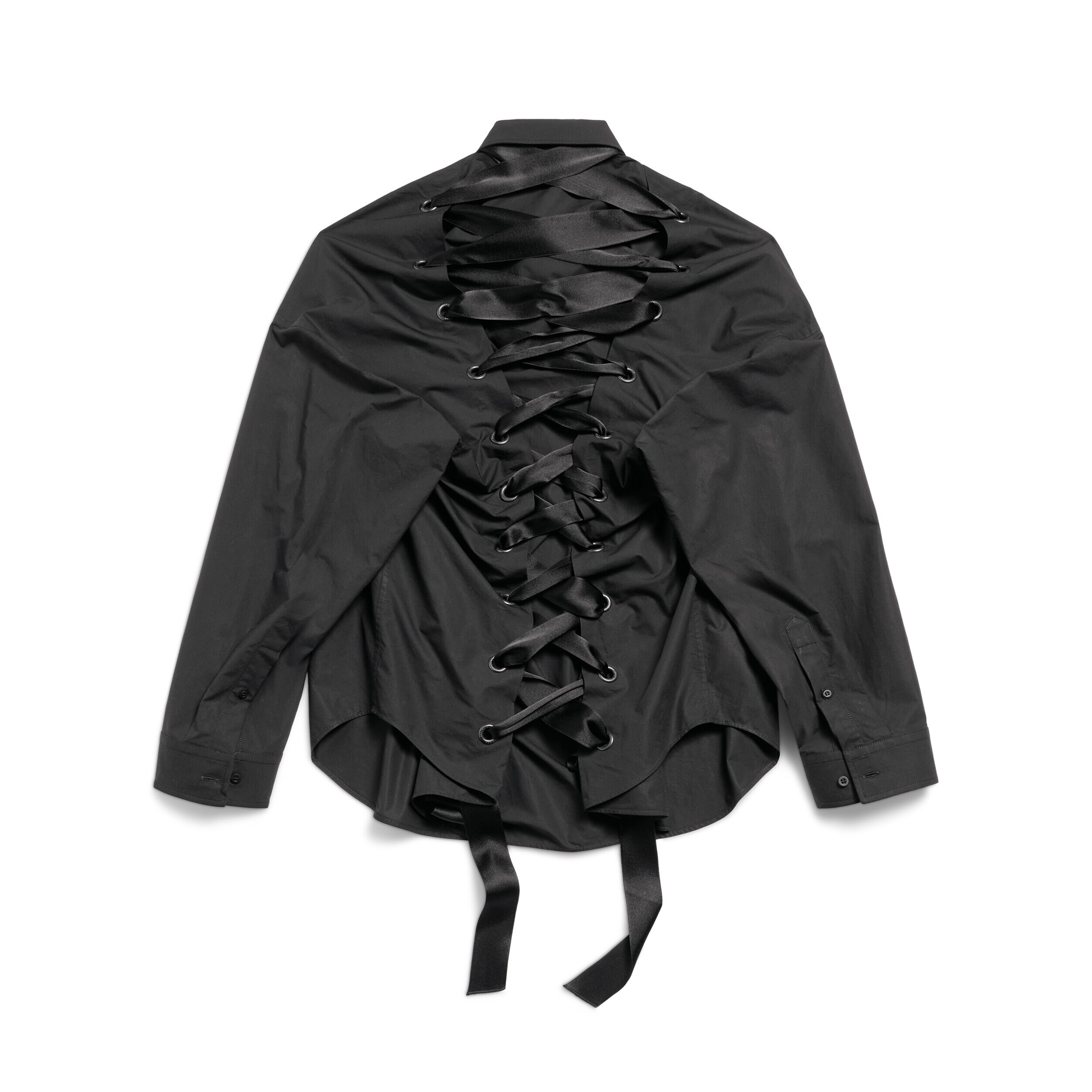 NIGO Balenciaga Women's Spring And Autumn Lapel Washed And Aged Solid Color Cotton Lace-Up Long Sleeve Shirt Ngvp #nigo1661