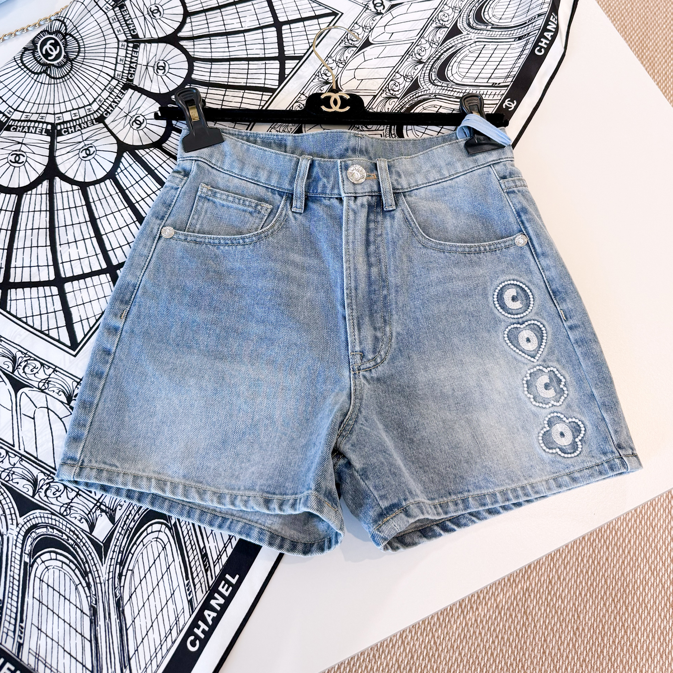 NIGO Chanel Women's Summer Vintage Side Logo Embroidery Washed Solid Color Denim Shorts Ngvp #nigo1768