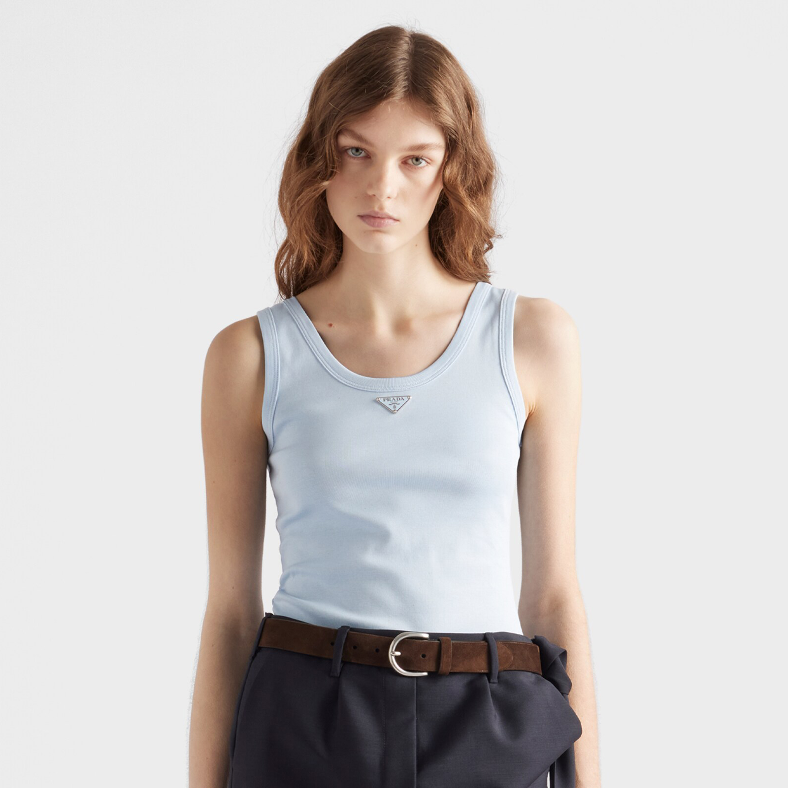 NIGO Prada Women's Summer Solid Color Metal Triangle Logo Logo Cotton Camisole Tank Top #nigo76928