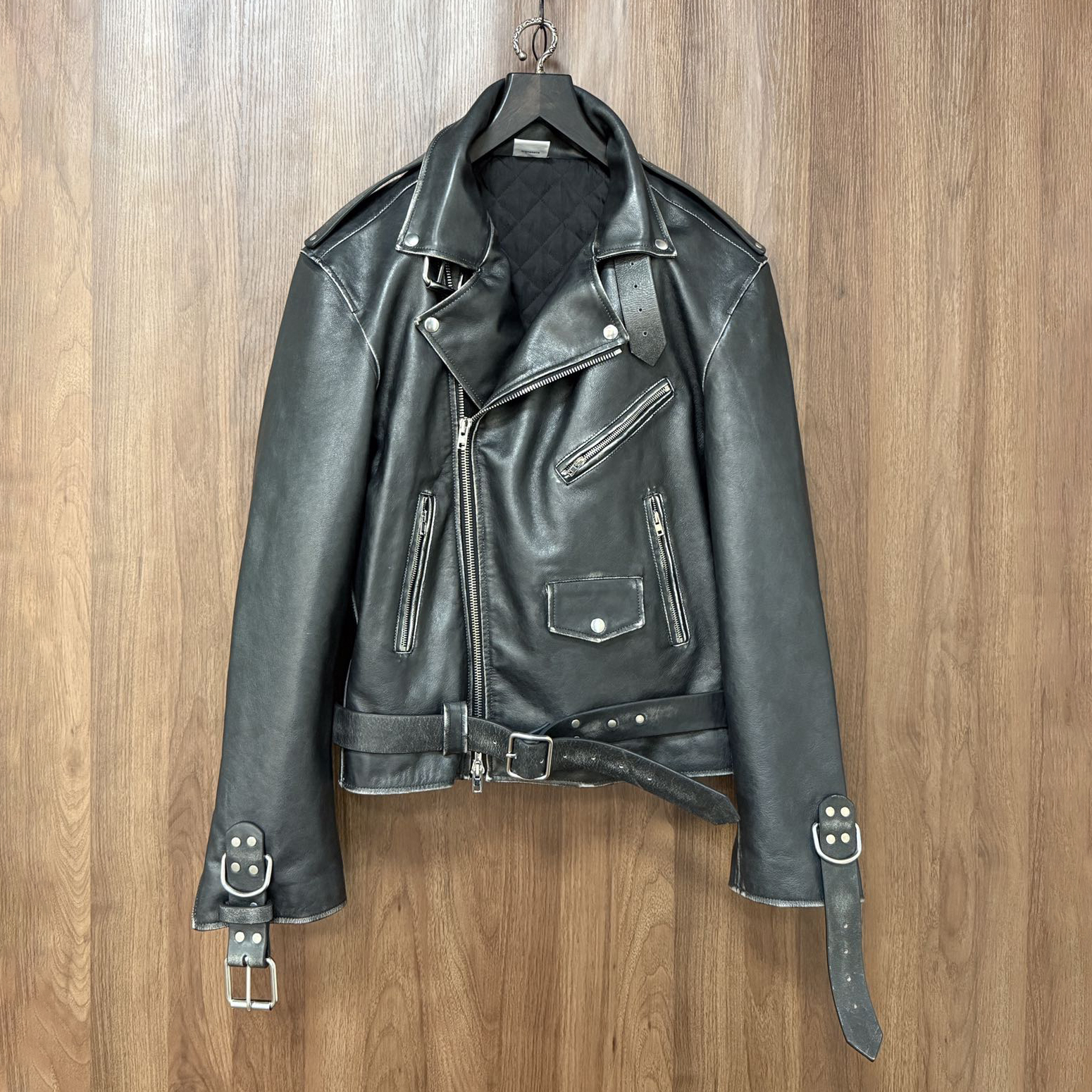 NIGO Vetements Women's Autumn and Winter Solid Colour Leather Slant Zip Long Sleeve Cotton Coat Jacket #nigo76938