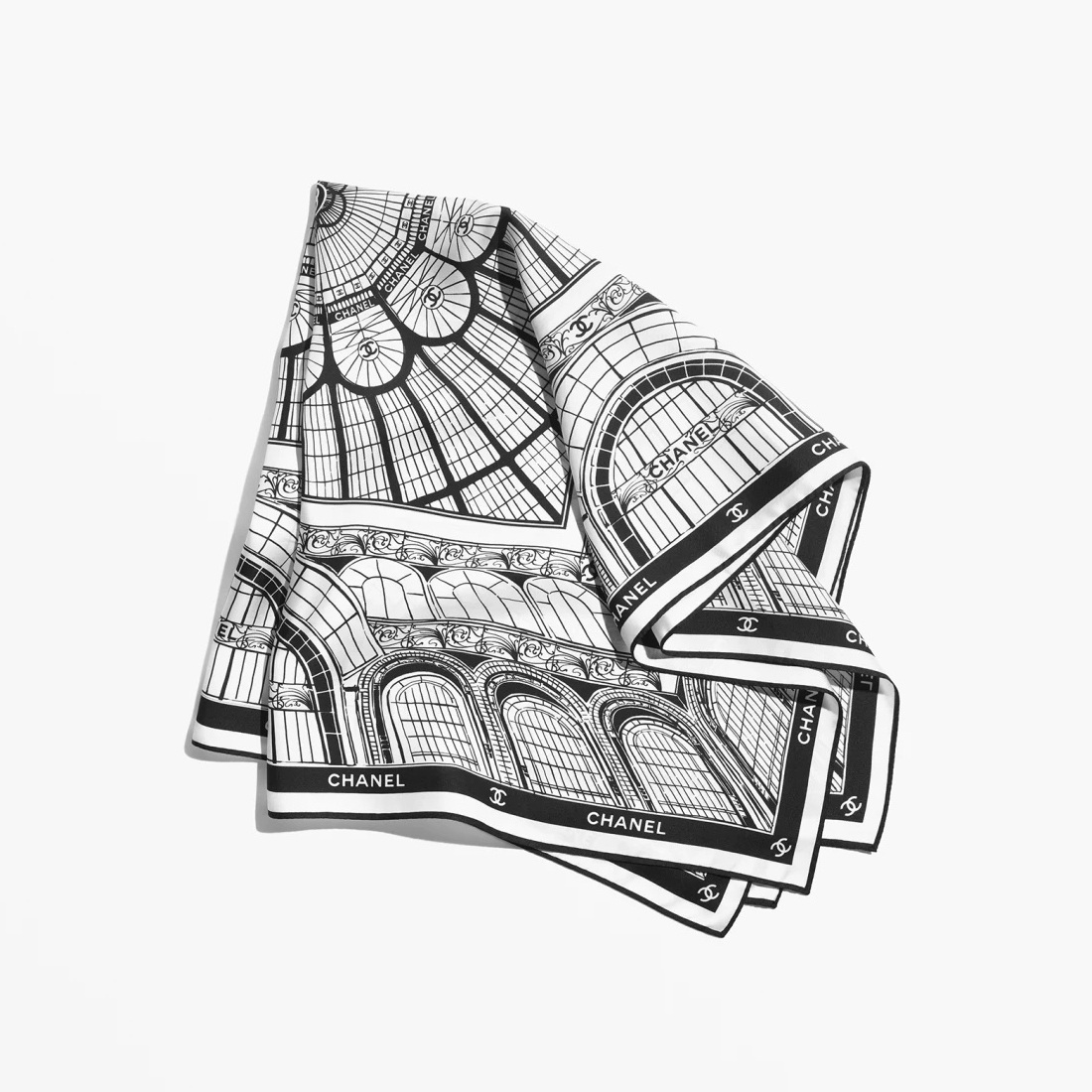 NIGO Chanel Women's Grand Palace Birdcage Black & White Floral Silk Twill Square Scarf #nigo76947