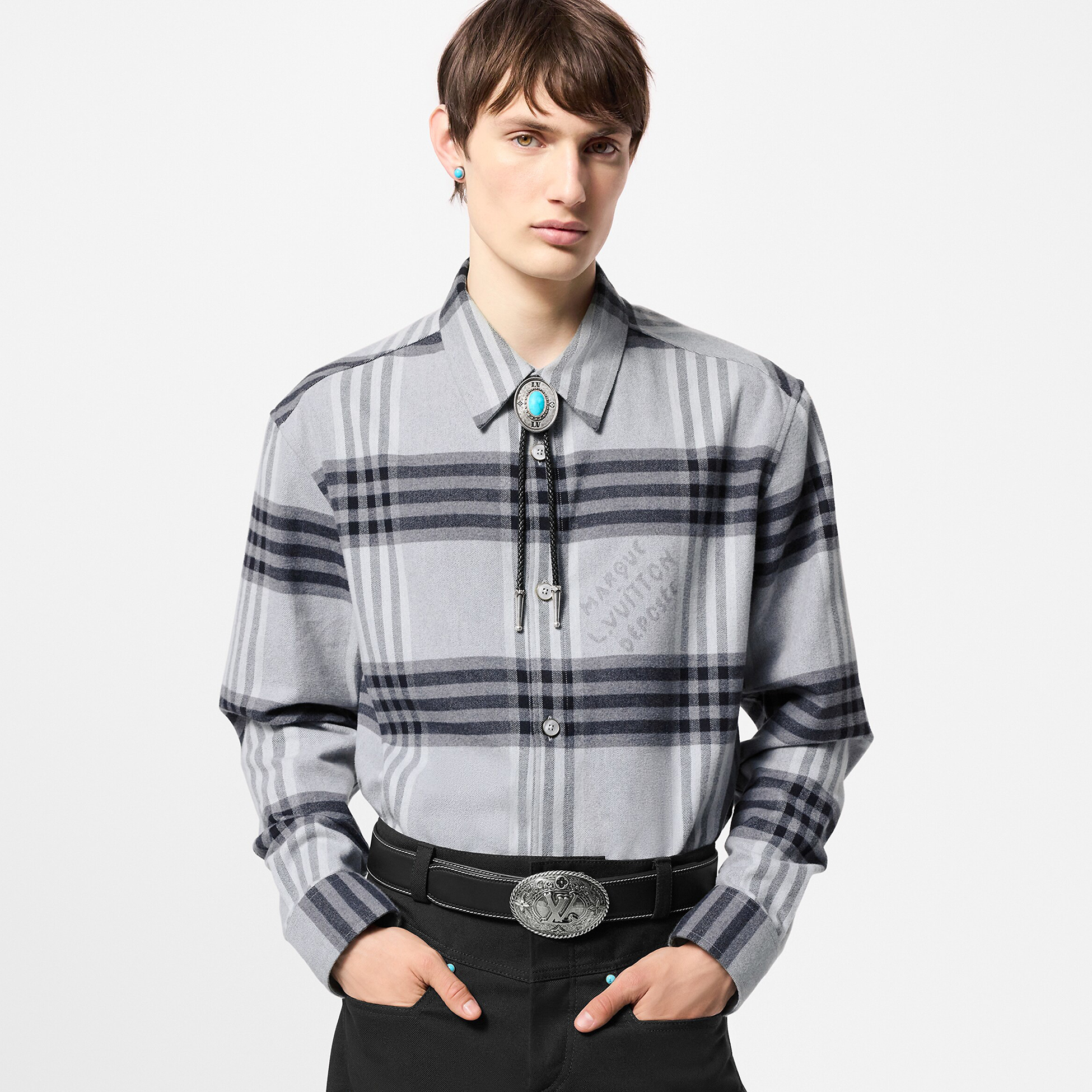 NIGO Louis Vuitton Men's Spring And Autumn Black And White Striped Flannel Single Breasted Long Sleeved Shirt #nigo76949