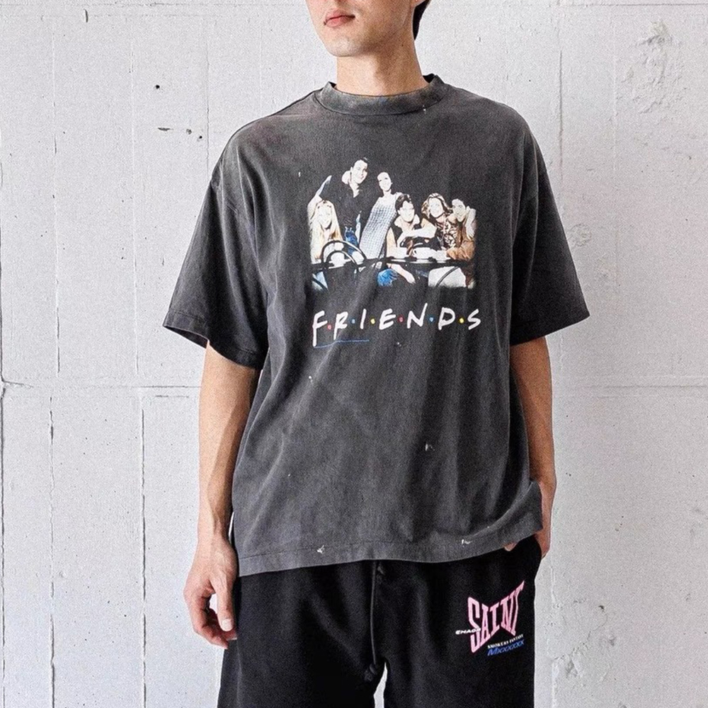 NIGO Saint Michael x Friends Men's Summer Character Printed Cotton Aged Round Neck Short Sleeve T-Shirt Ngvp #nigo1662