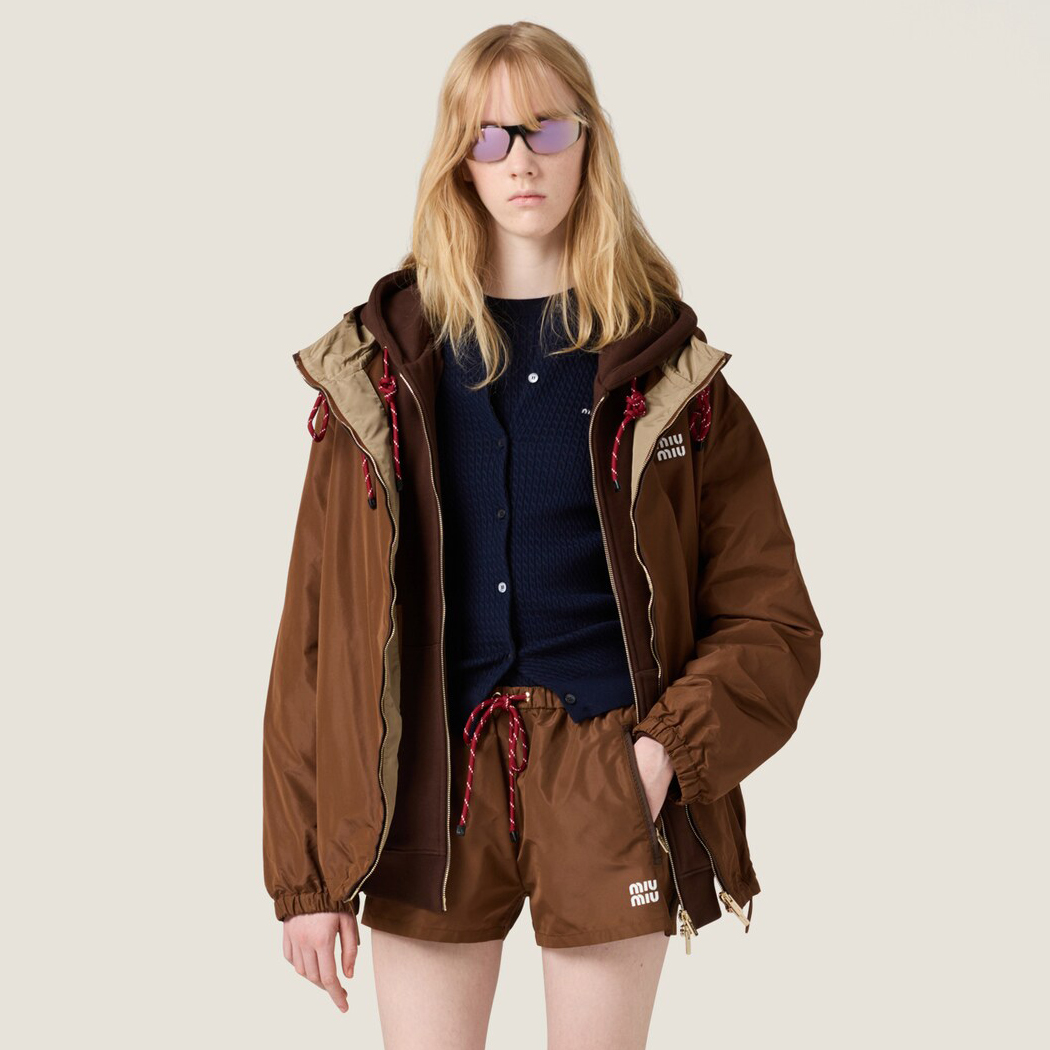 NIGO MiuMiu Women's Spring/Summer Solid Colour Letter Print Hooded Zipper Long Sleeve Jacket and Casual Drawstring Shorts Set Suit #nigo76968