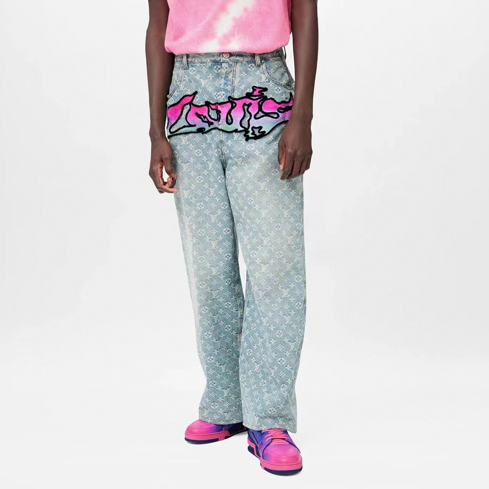 NIGO Louis Vuitton Men's Spring Autumn Solid Colour Graffiti Letter Print Casual Jeans Pants #nigo76971