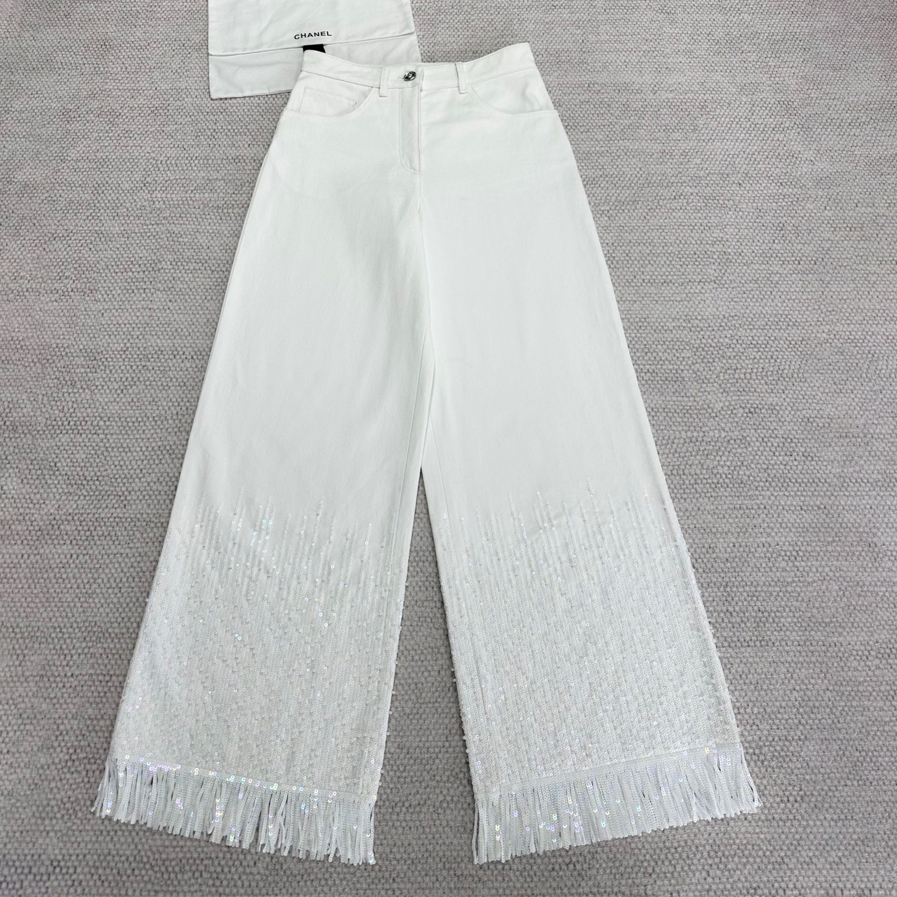 NIGO Chanel Women's Spring And Autumn Tassel Bead Embroidery Solid Color Wide Leg Pants Casual Straight Jeans Pants Ngvp #nigo1669