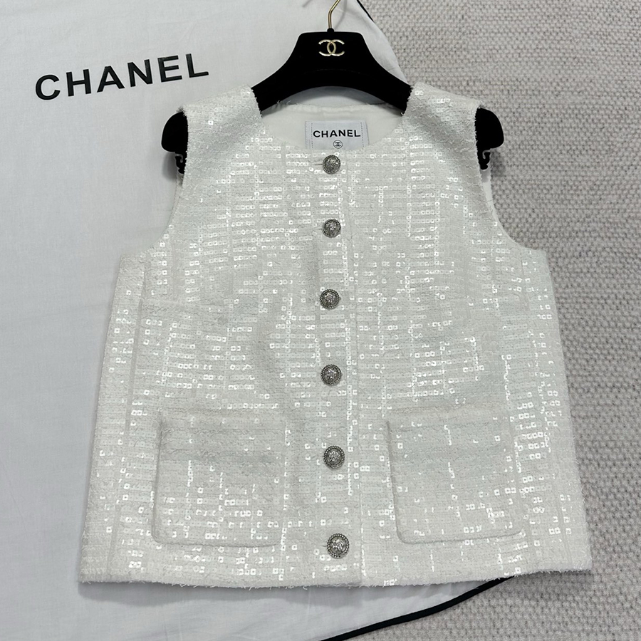 NIGO Chanel Women's Spring And Autumn Beaded Solid Color Single-Breasted Fitted Sleeveless Sequin Vest Jacket Ngvp #nigo1668