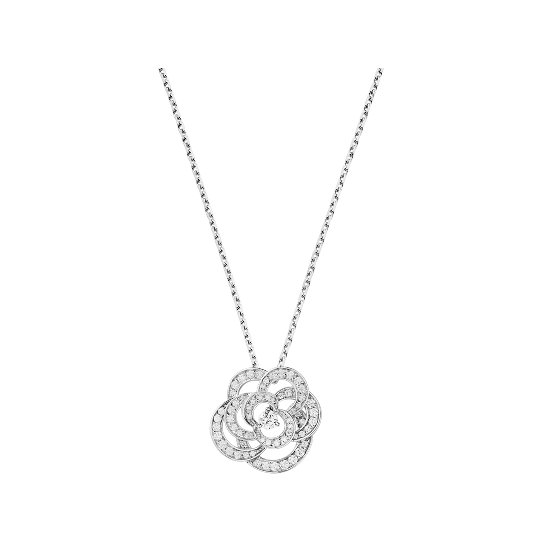 NIGO Chanel FIL DE CAMÉLIA Women's Silver Diamond-Studded Openwork Floral Design Necklace and Earrings Jewellery Accessories #nigo76967