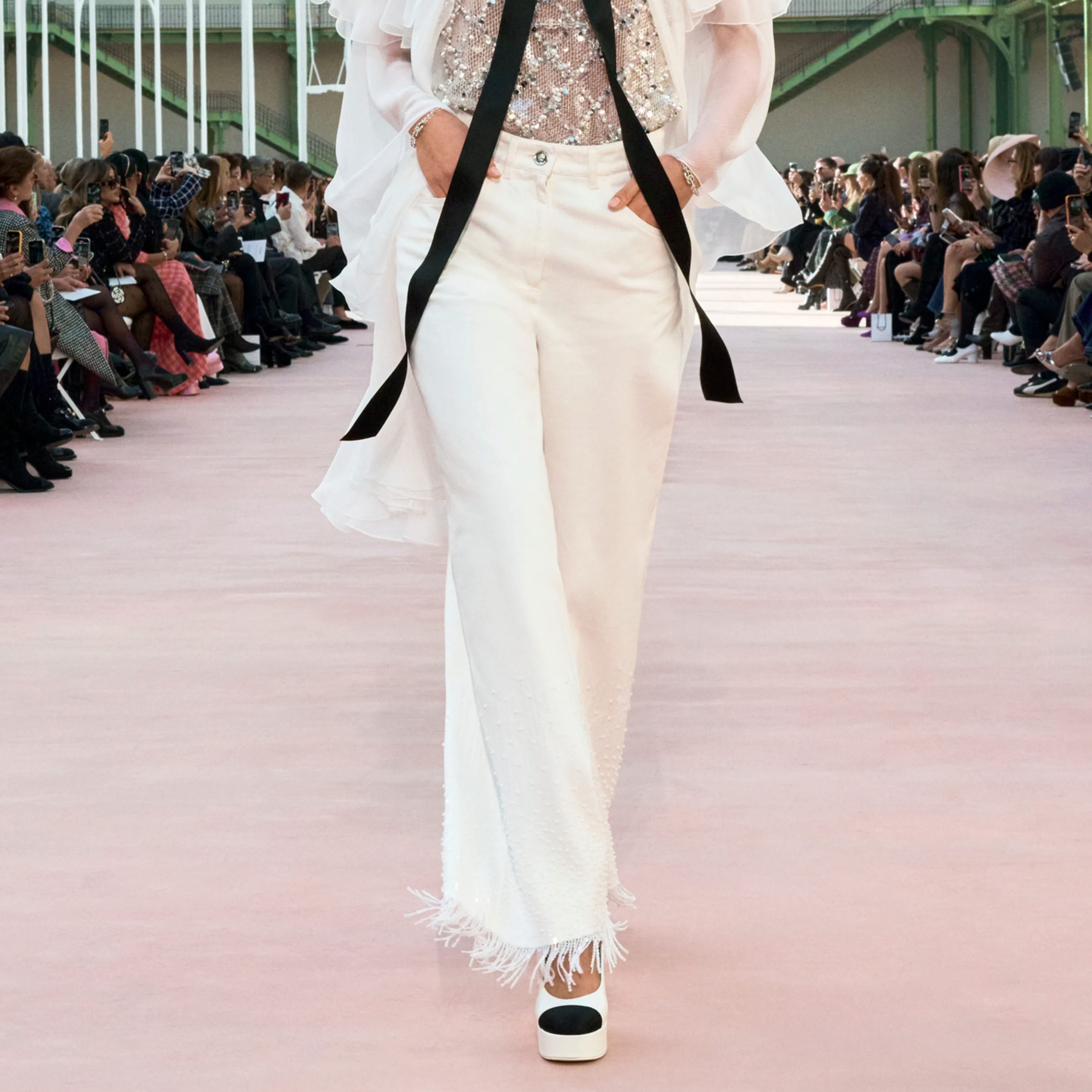 NIGO Chanel Women's Spring And Autumn Tassel Bead Embroidery Solid Color Wide Leg Pants Casual Straight Jeans Pants Ngvp #nigo1669