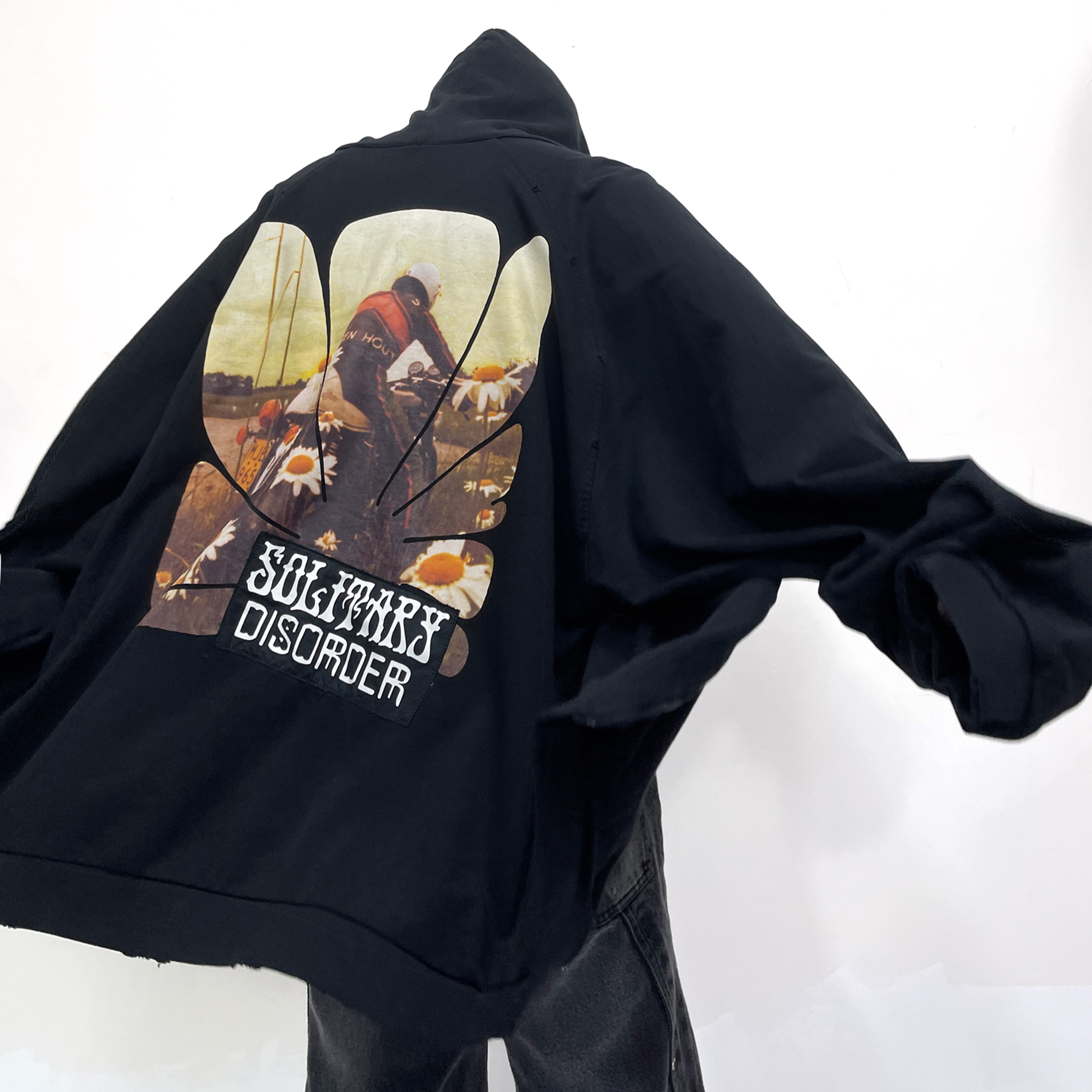 NIGO Raf Simons Men's Spring And Autumn Badge Sunflower Motorcycle Printing Loose Hole Breaking Sweatshirt Jacket High Street Fashion Zipper Sweatshirt Jacket Ngvp #nigo1643