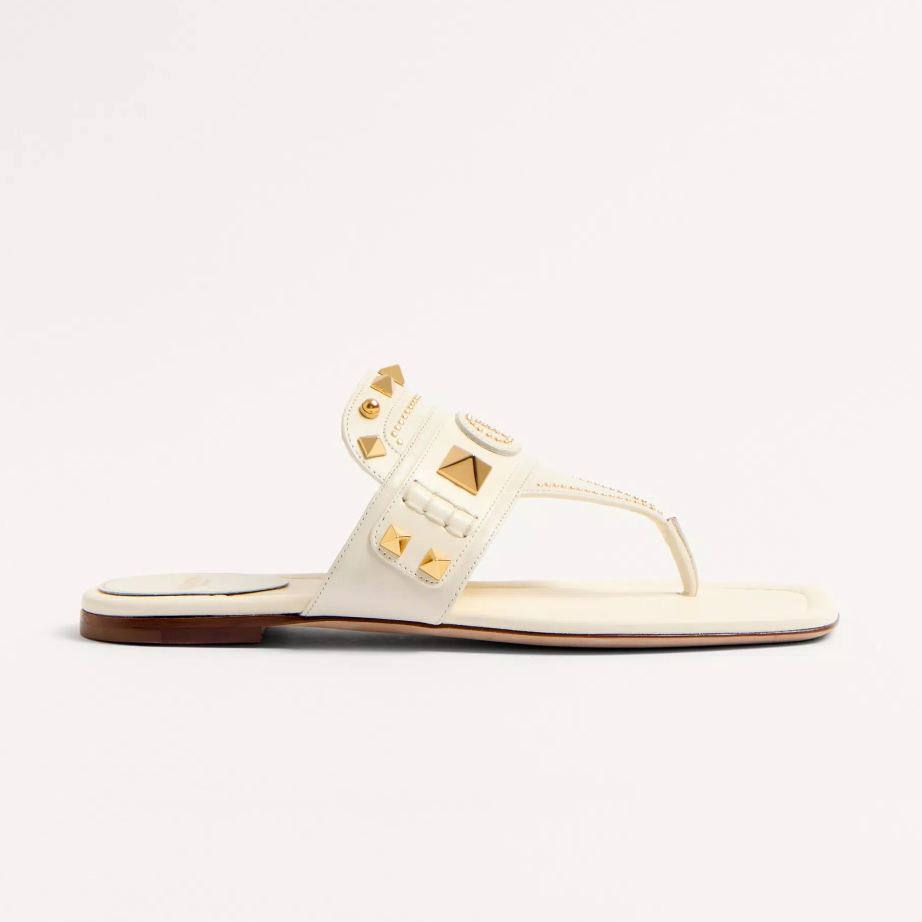 NIGO Valentino Women's Summer Solid Color Leather Studded Flat Toe Thong Sandals Slippers Shoes #nigo76982