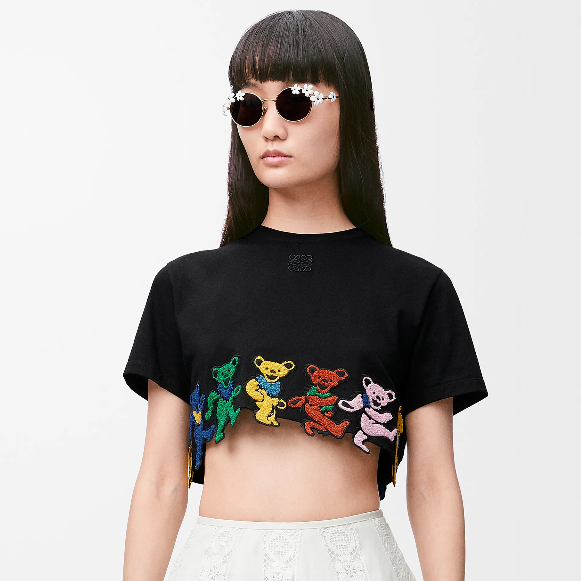 NIGO Loewe x Grateful Dead Women's Summer Cotton Short Bear Embroidery Solid Color Round Neck T-Shirt Ngvp #nigo1672