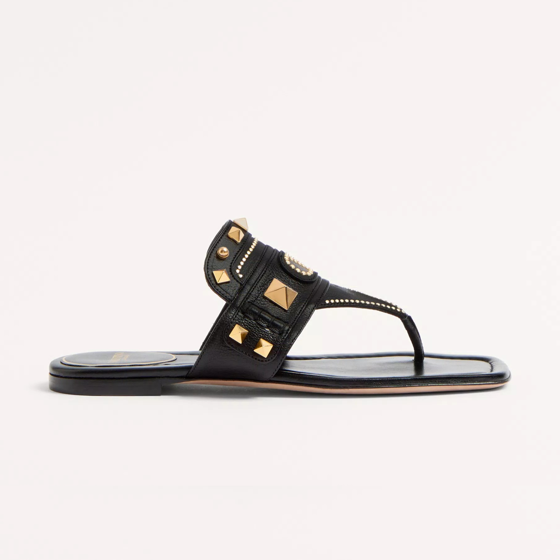 NIGO Valentino Women's Summer Solid Color Leather Studded Flat Toe Thong Sandals Slippers Shoes #nigo76982