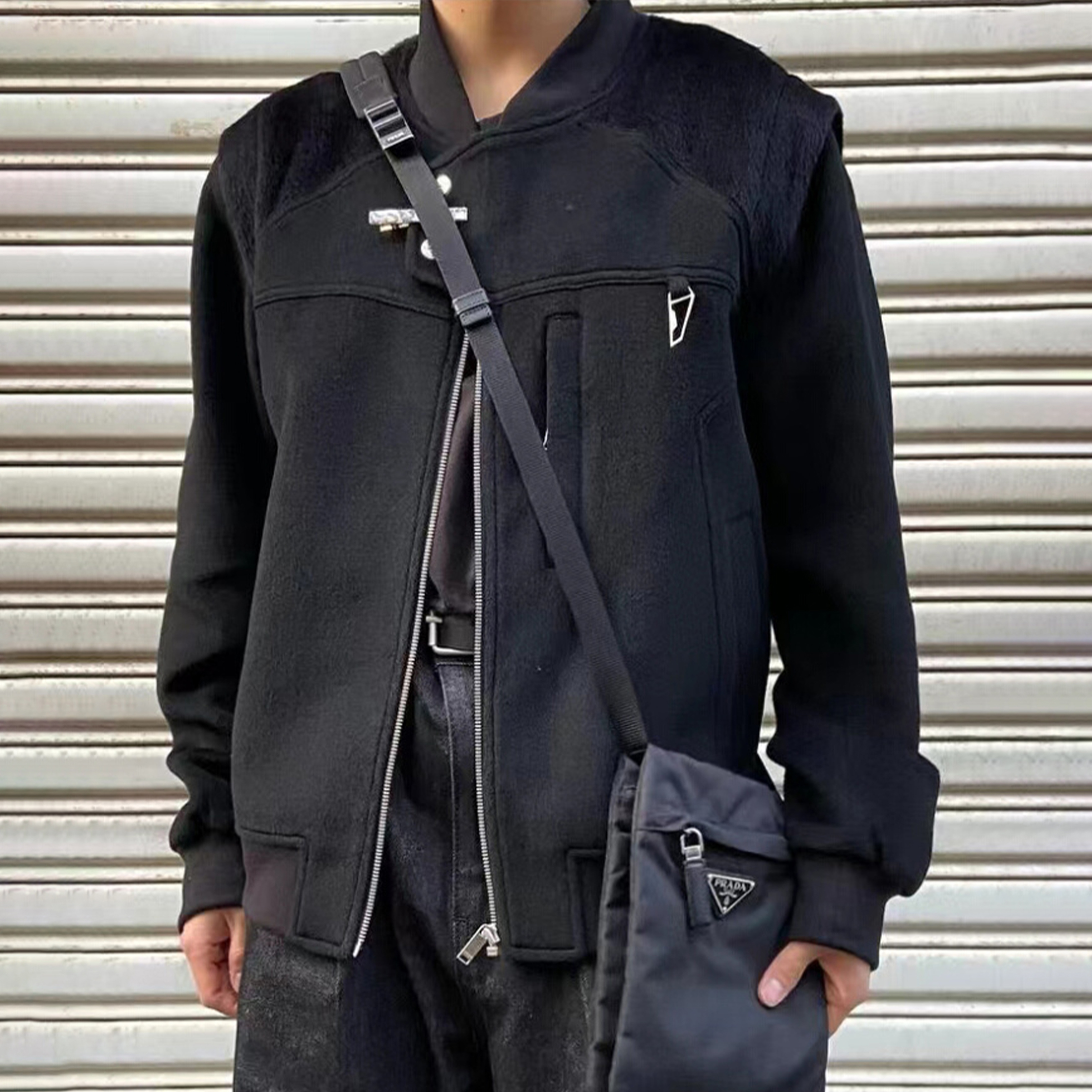 NIGO Undermycar Men's Fall And Winter Black Fashion Tweed Splicing Zipper Loose Casual Jacket Vibe Wind Jacket Ngvp #nigo1648