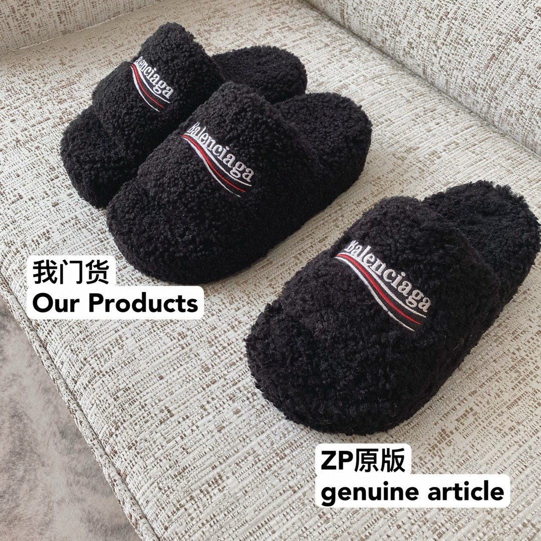 NIGO Balenciaga Furry Women's Spring/Summer Solid Colour Faux Fur Embroidered Letter Print Thick Sole Slippers Shoes #nigo76986