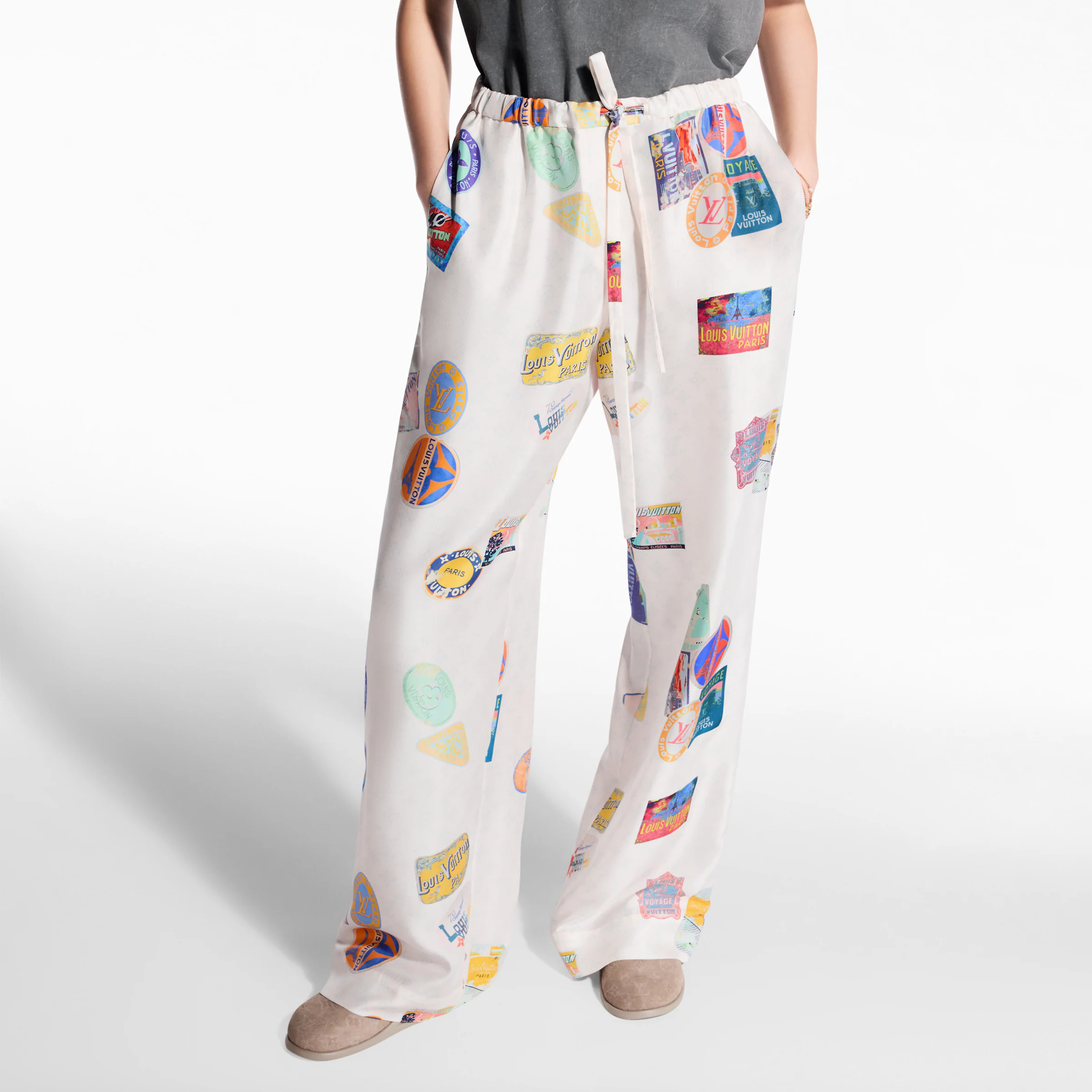 NIGO Louis Vuitton Women's Summer Solid Colour Badge Print Drawstring Straight Leg Casual Trousers Pants #nigo76989