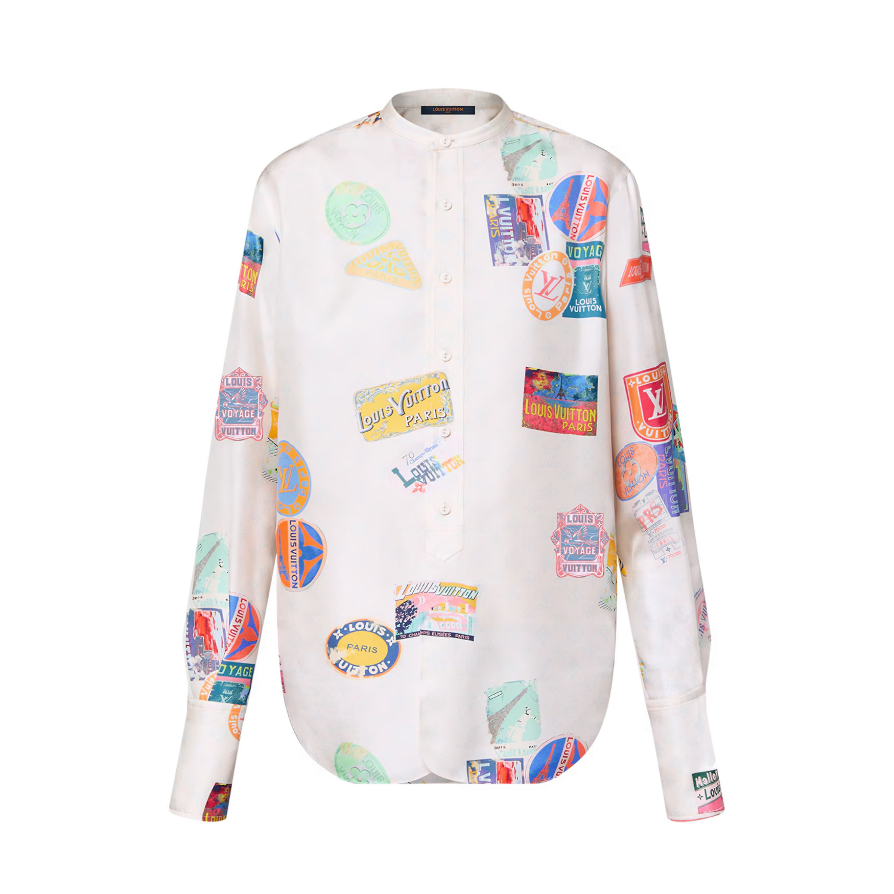 NIGO Louis Vuitton Women's Summer Badge Print Round Neck Single Button Silk Long Sleeve Shirt #nigo76988