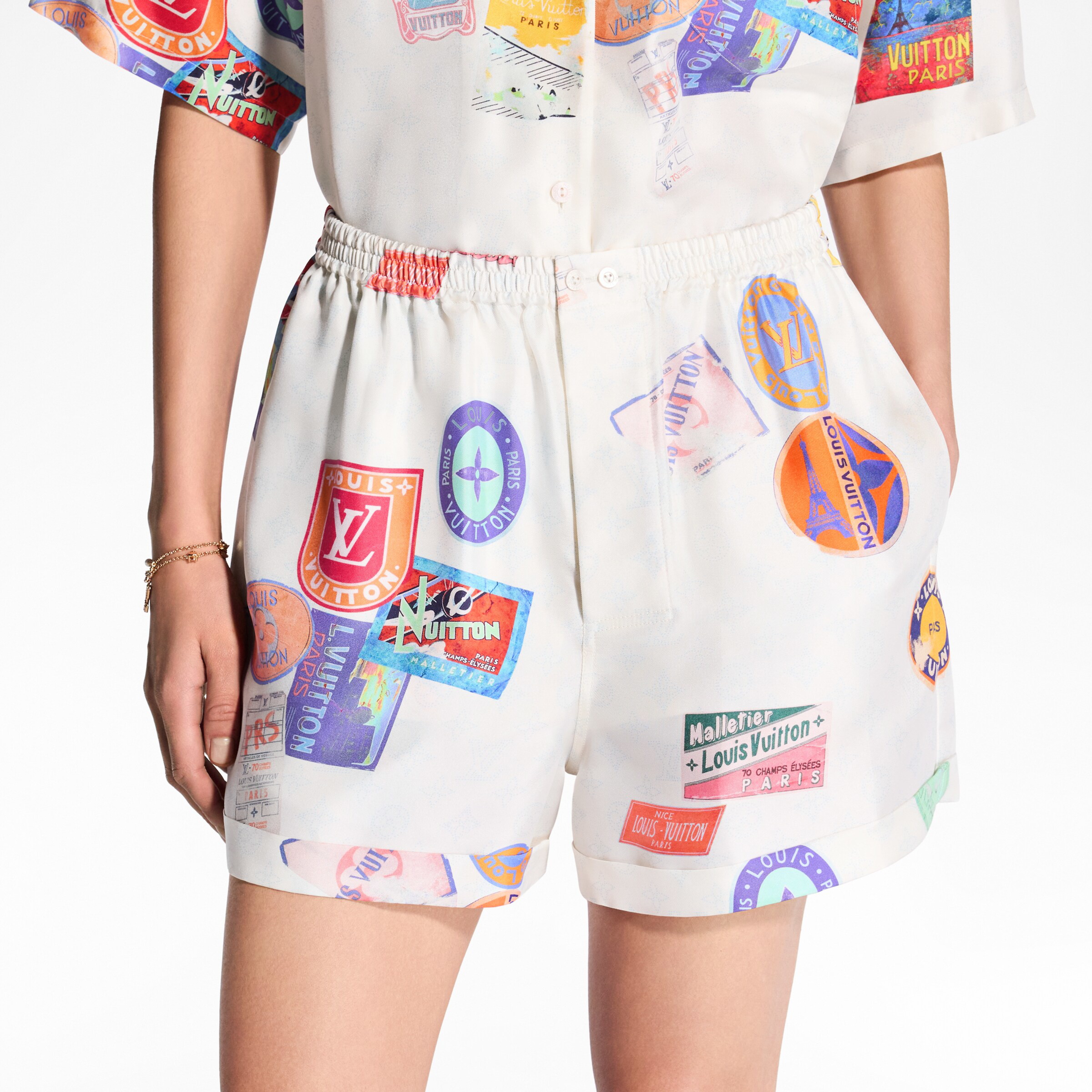 NIGO Louis Vuitton Women's Summer Solid Colour Badge Print Drawstring Casual Shorts #nigo76992