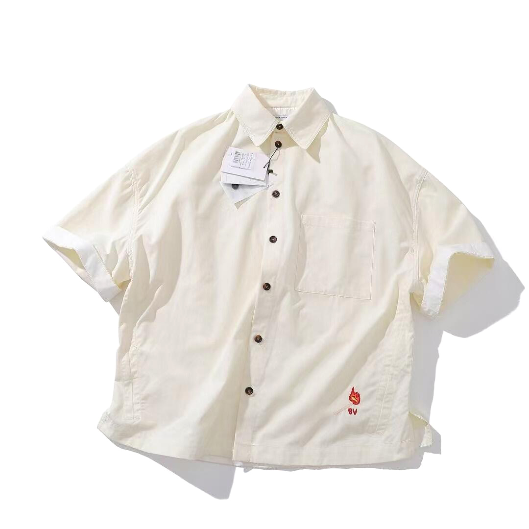 NIGO Bottega Veneta Men's Summer Solid Color Embroidered Matchstick Print Single Button Short Sleeve Shirt #nigo77111