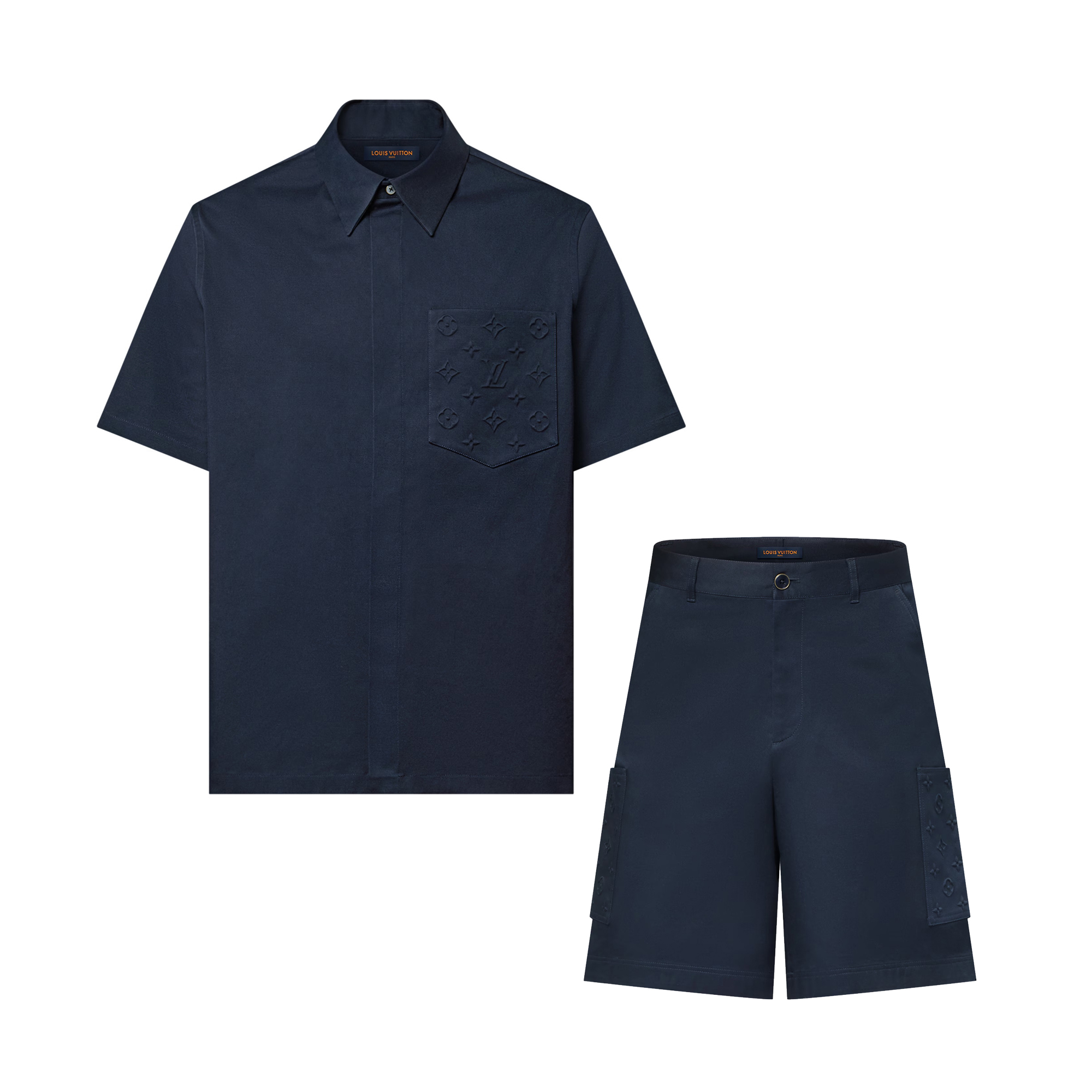 NIGO Louis Vuitton Men's Summer Solid Colour Logo Print Pocket Single Breasted Short Sleeved Shirt And Casual Shorts Set Suit #nigo76998