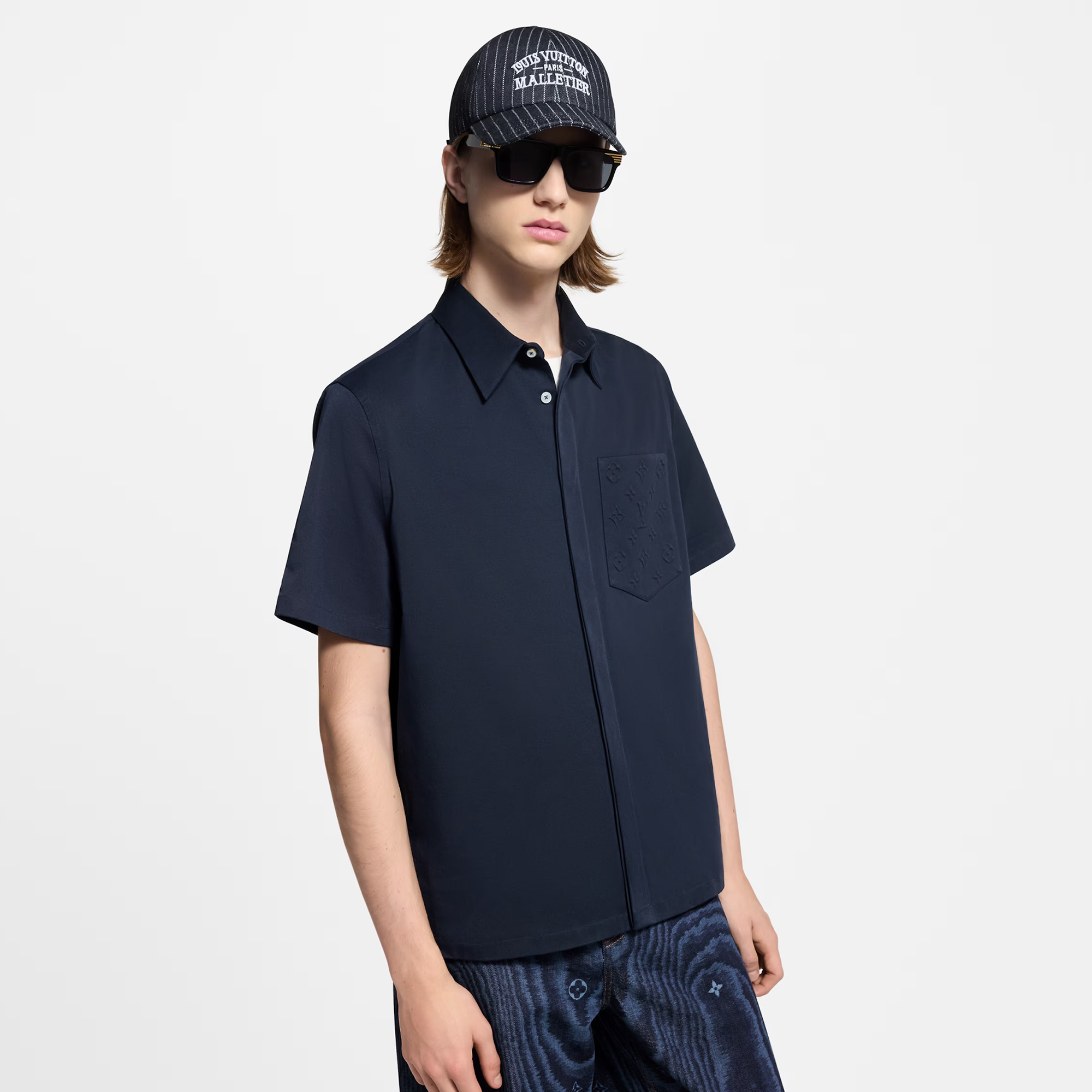 NIGO Louis Vuitton Men's Summer Solid Colour Logo Print Pocket Single Breasted Short Sleeved Shirt And Casual Shorts Set Suit #nigo76998
