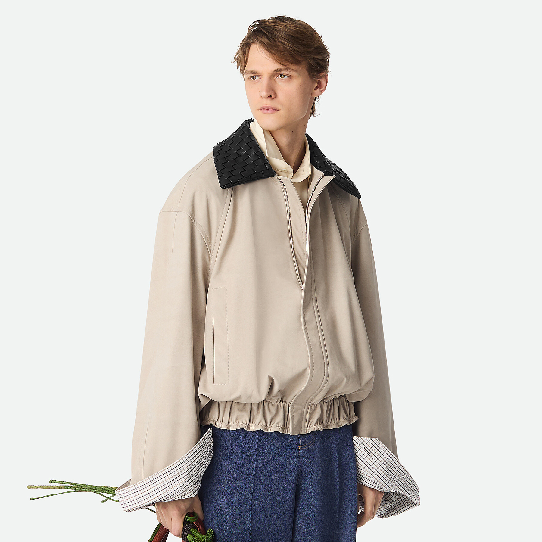 NIGO Bottega Veneta Men's Spring/Autumn Contrasting Collar Zipper Long Sleeve Leather Jacket #nigo77115