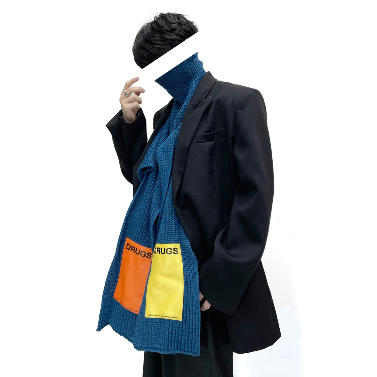 NIGO Raf Simons Men's Spring And Autumn High Neck Scarf Shawl Leather Label Scarf Fashion Colour Blocking Accessories Ngvp #nigo1657