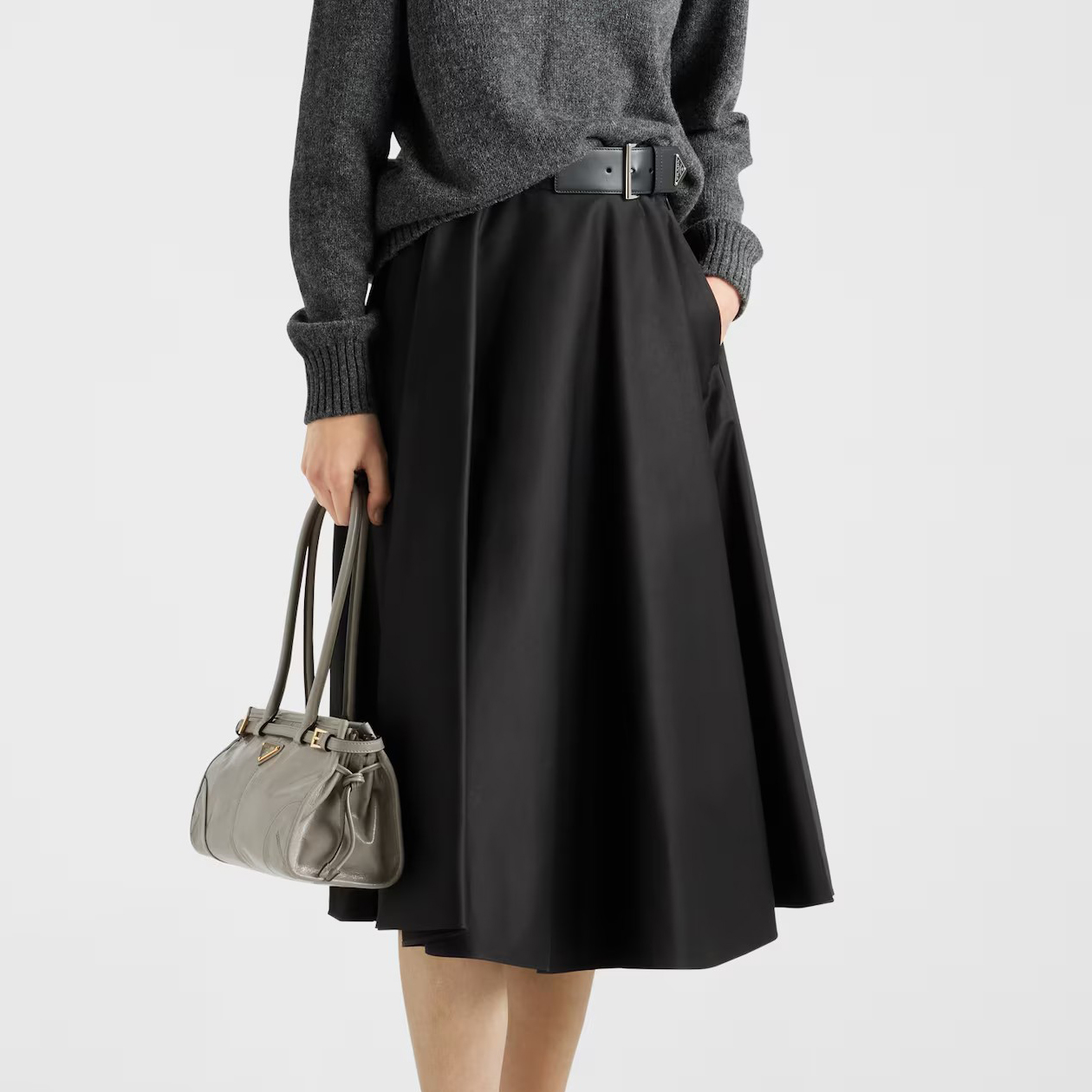 NIGO Prada Women's Spring/Summer Solid Colour Leather Belt Nylon Casual Skirt #nigo77121