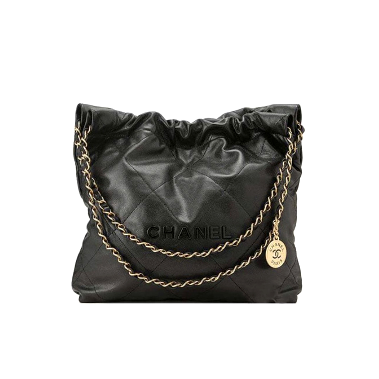 NIGO Chanel Men's And Women's Black Logo Drawstring Closure Chain Shoulder Strap Glossy Calfskin Shoulder Crossbody Bag Bags #nigo77116