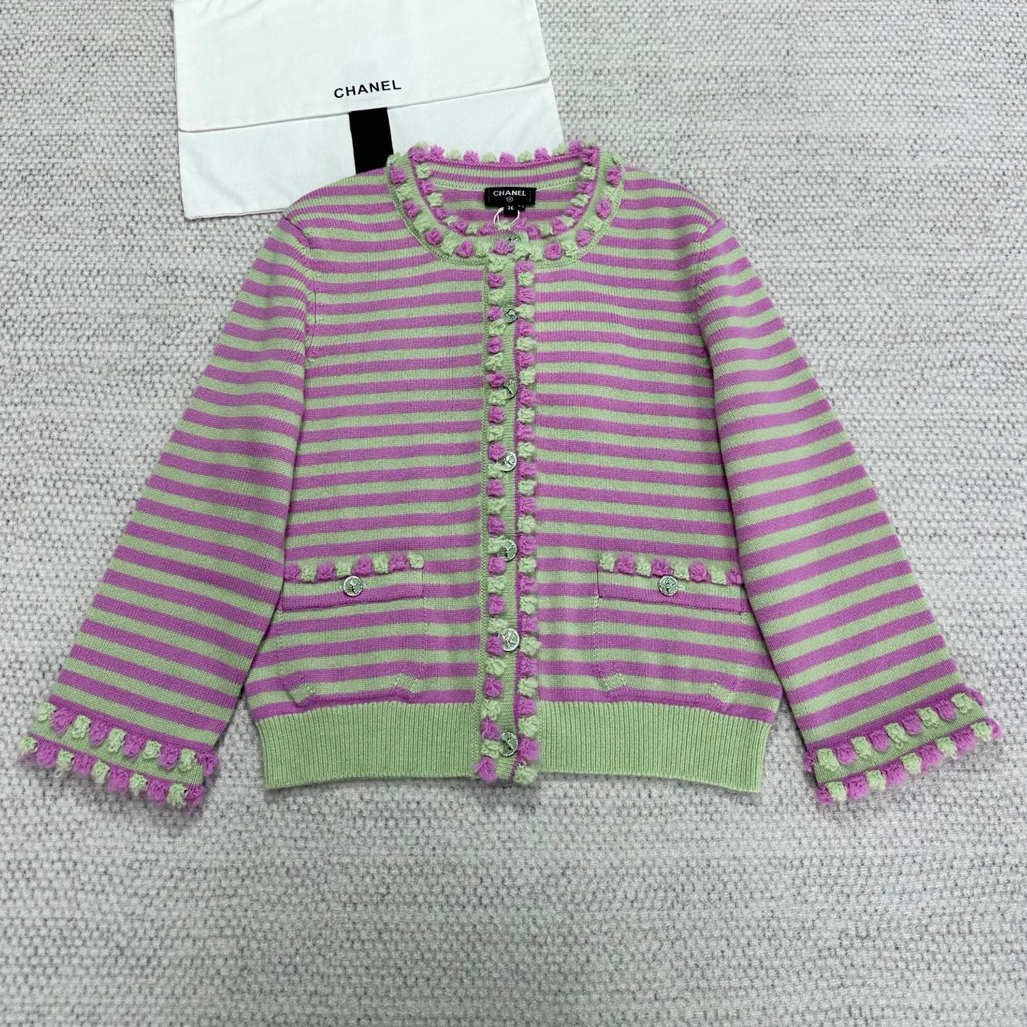 NIGO Chanel Women's Spring Summer High Street Striped Colorblocking Sheath Top Long Sleeve Round Neck Cashmere Cardigan Casual Shorts Ngvp #nigo1679