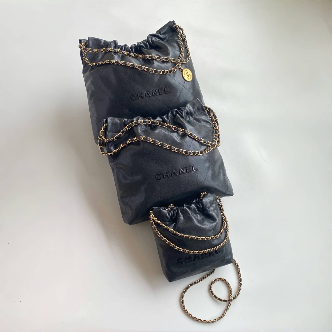 NIGO Chanel Men's And Women's Black Logo Drawstring Closure Chain Shoulder Strap Glossy Calfskin Shoulder Crossbody Bag Bags #nigo77116