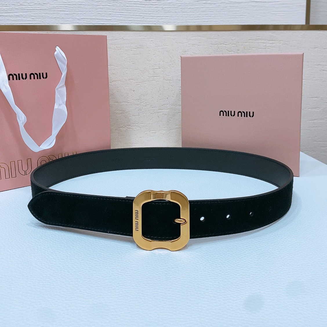 NIGO MiuMiu Women's Solid Colour Cowhide Logo Belt with Metal Buckle #nigo76279