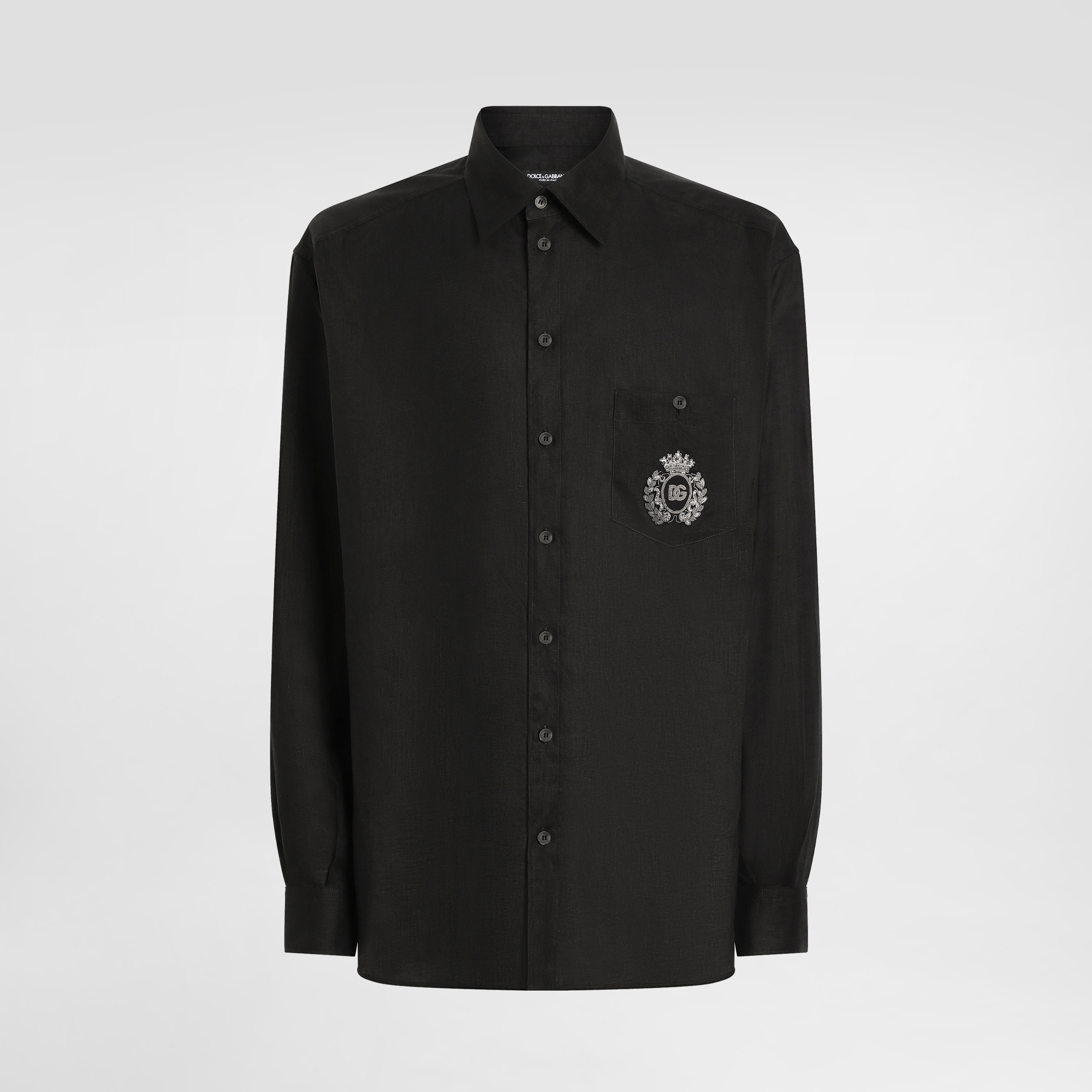 NIGO Dolce & Gabbana Men's Spring/Summer Solid Colour Embroidered Pattern Printed Single-Breasted Linen Fabric Long-Sleeved Shirt #nigo77135