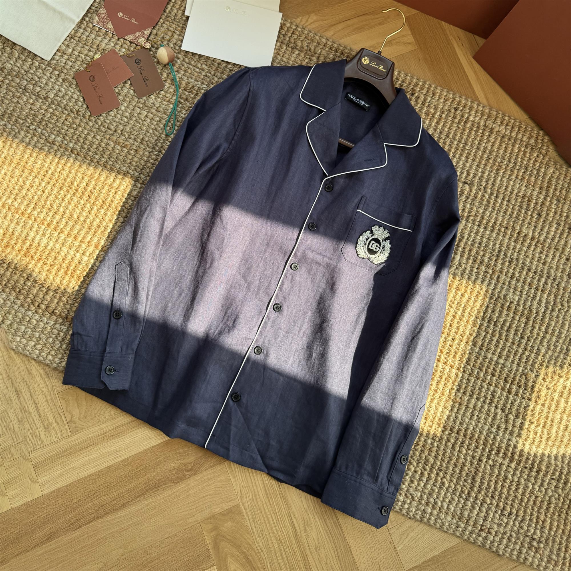 NIGO Dolce & Gabbana Men's Spring/Summer Solid Colour Embroidered Pattern Printed Single-Breasted Linen Fabric Long-Sleeved Shirt #nigo77136