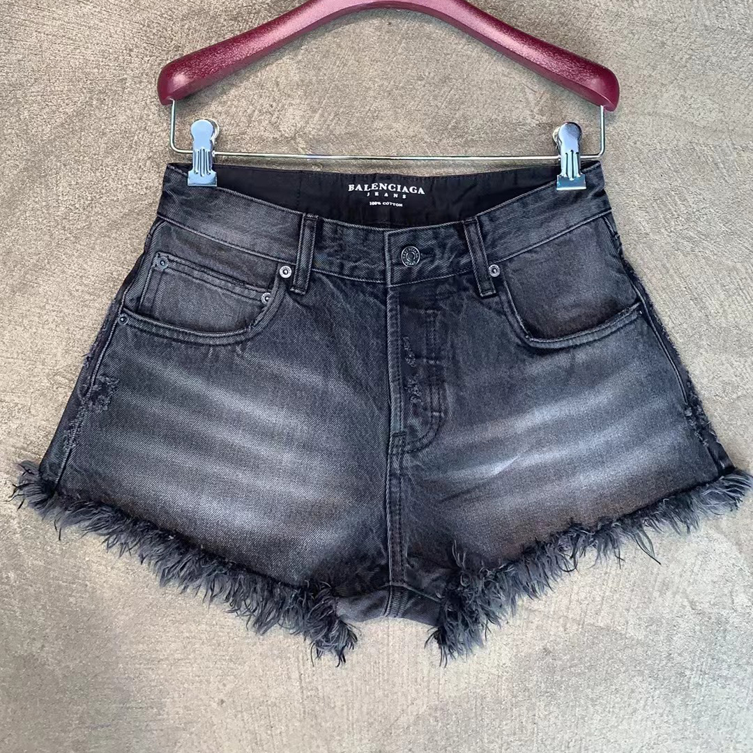 NIGO Balenciaga Women's Summer Solid Colour Distressed Frayed Denim Shorts #nigo77131