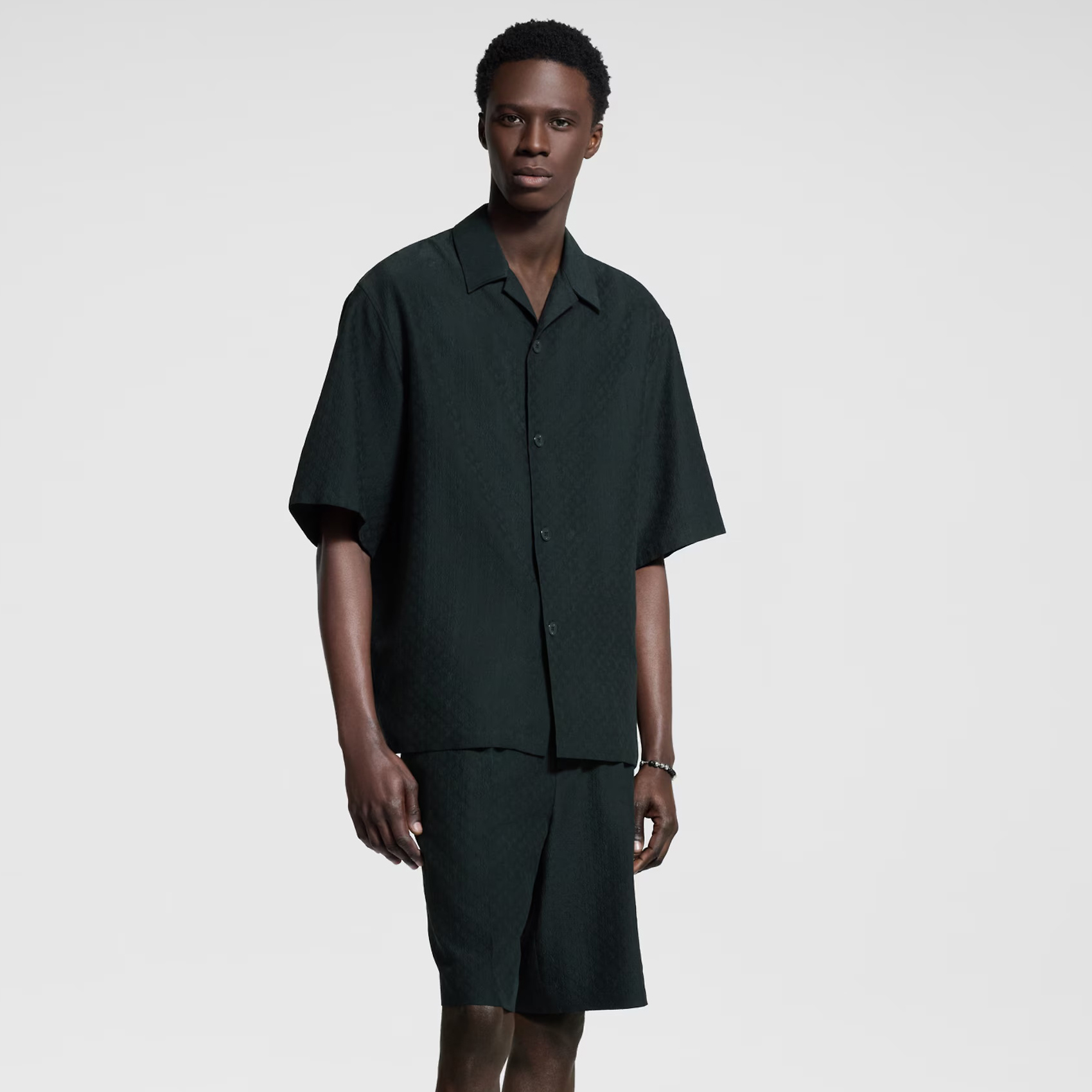 NIGO Louis Vuitton Men's Summer Solid Color Embroidered Full Print Silk Blend Single Breasted V-neck Short Sleeved Shirt And Casual Shorts Set Suit #nigo77153