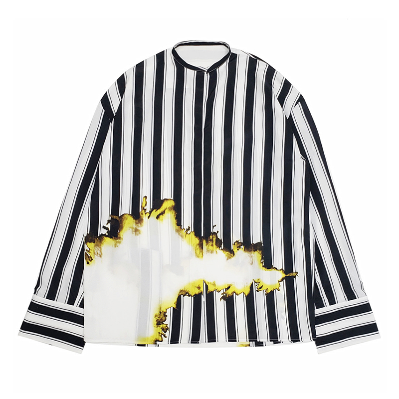 NIGO Far archive Men Women Flame Striped Shirt Loose High Street Tide Spring Summer Long Sleeve Shirt Ngvp #nigo1684