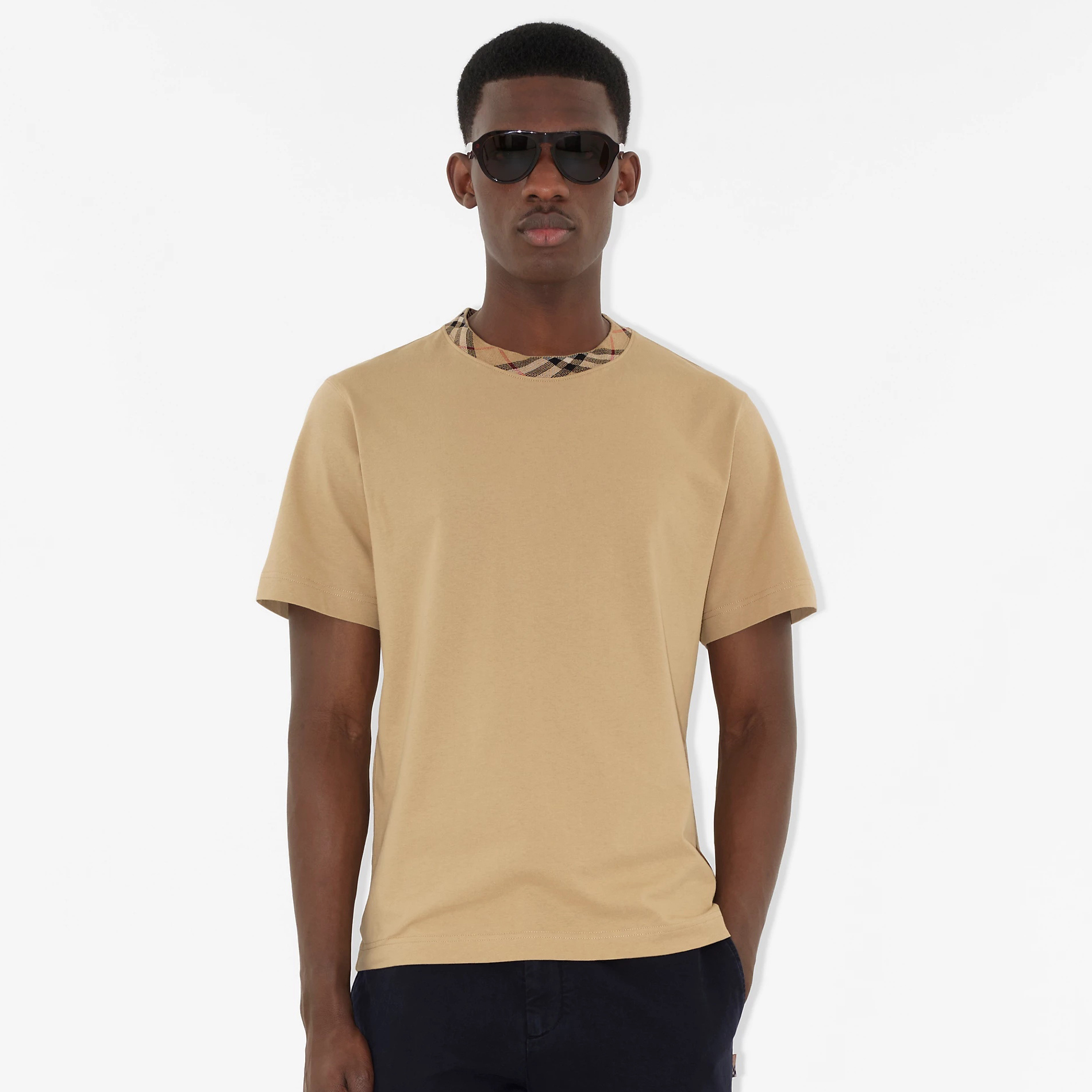 NIGO Burberry Men's Summer Checkered Print Collar Solid Color Cotton Short Sleeve T-Shirt #nigo77145