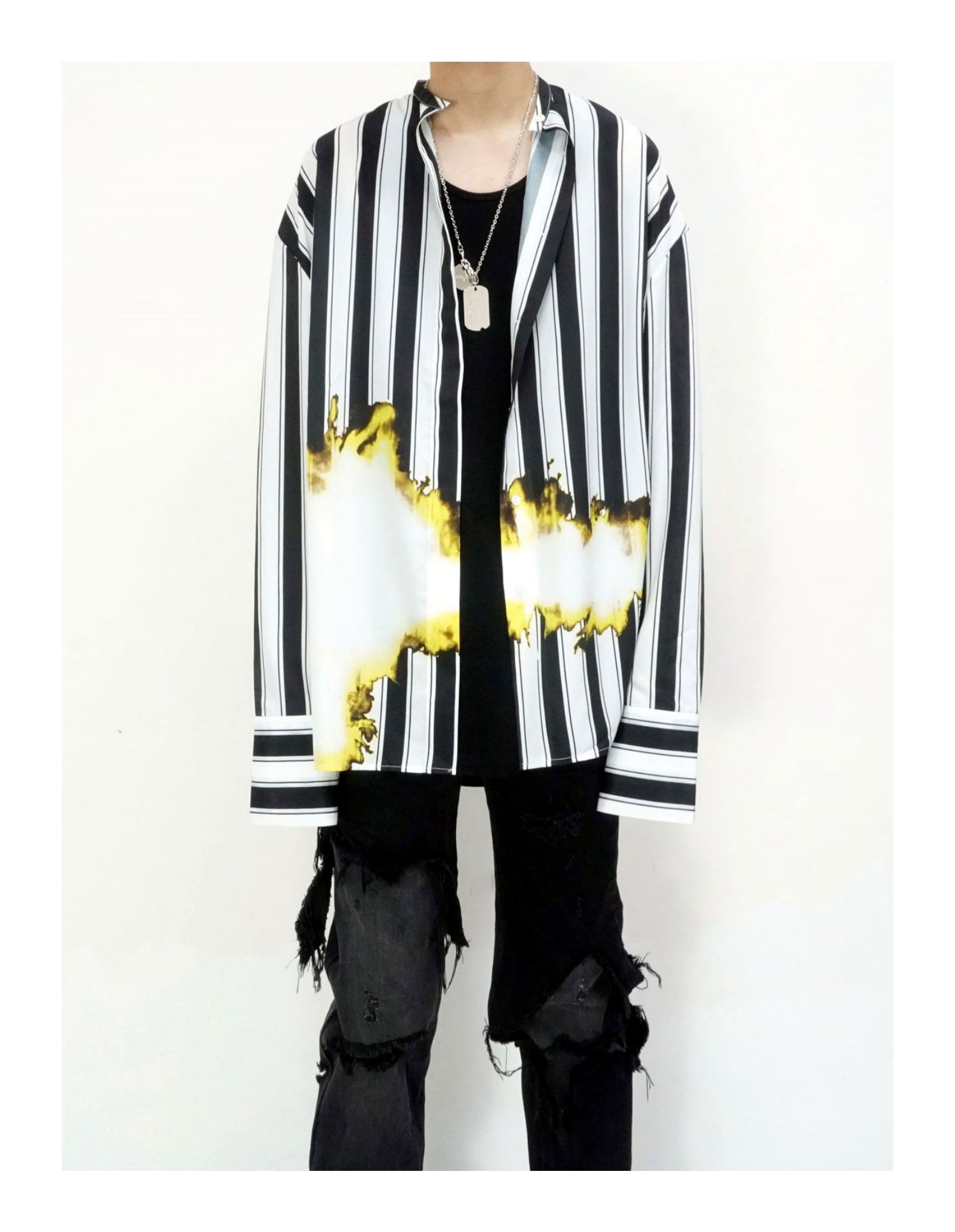 NIGO Far archive Men Women Flame Striped Shirt Loose High Street Tide Spring Summer Long Sleeve Shirt Ngvp #nigo1684