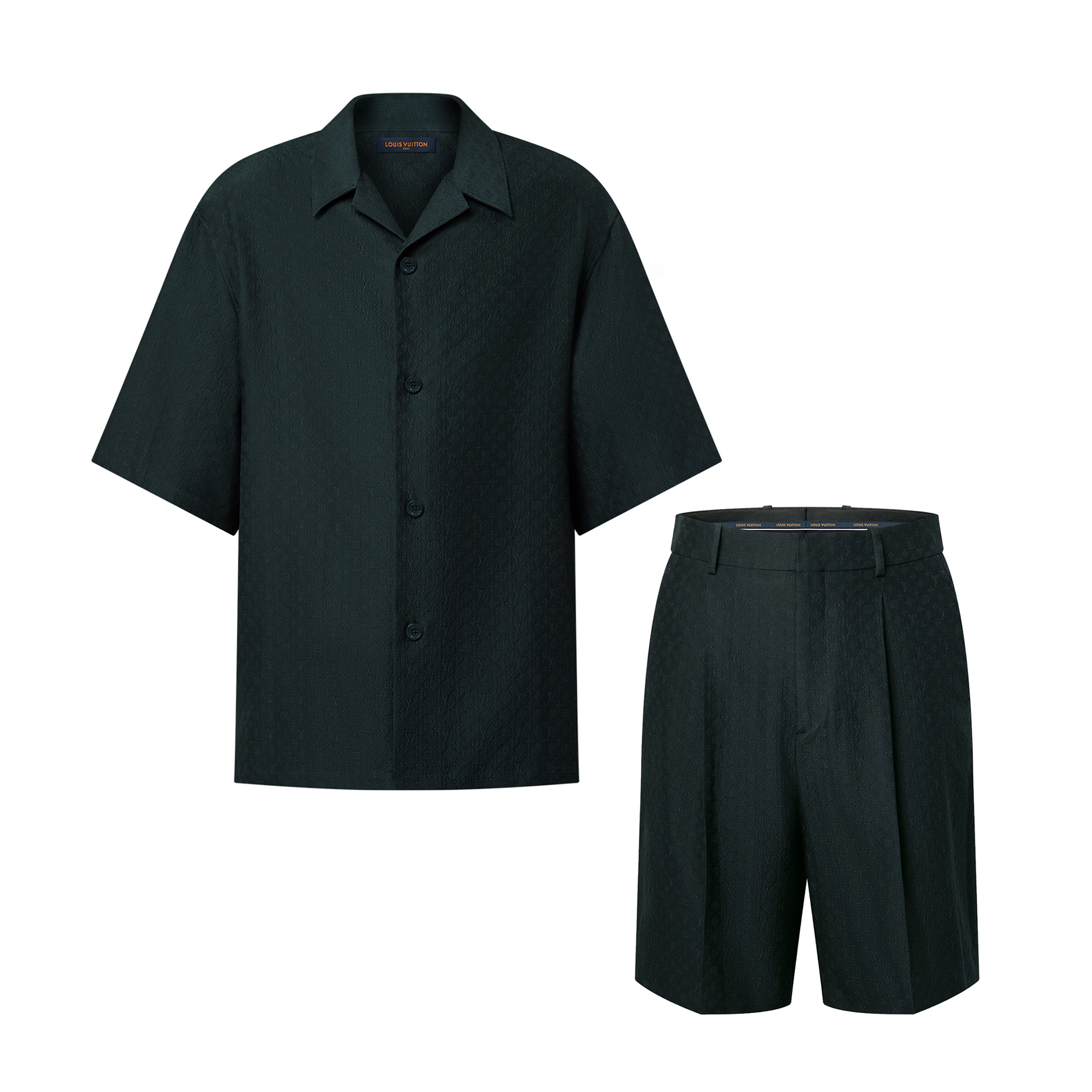 NIGO Louis Vuitton Men's Summer Solid Color Embroidered Full Print Silk Blend Single Breasted V-neck Short Sleeved Shirt And Casual Shorts Set Suit #nigo77153