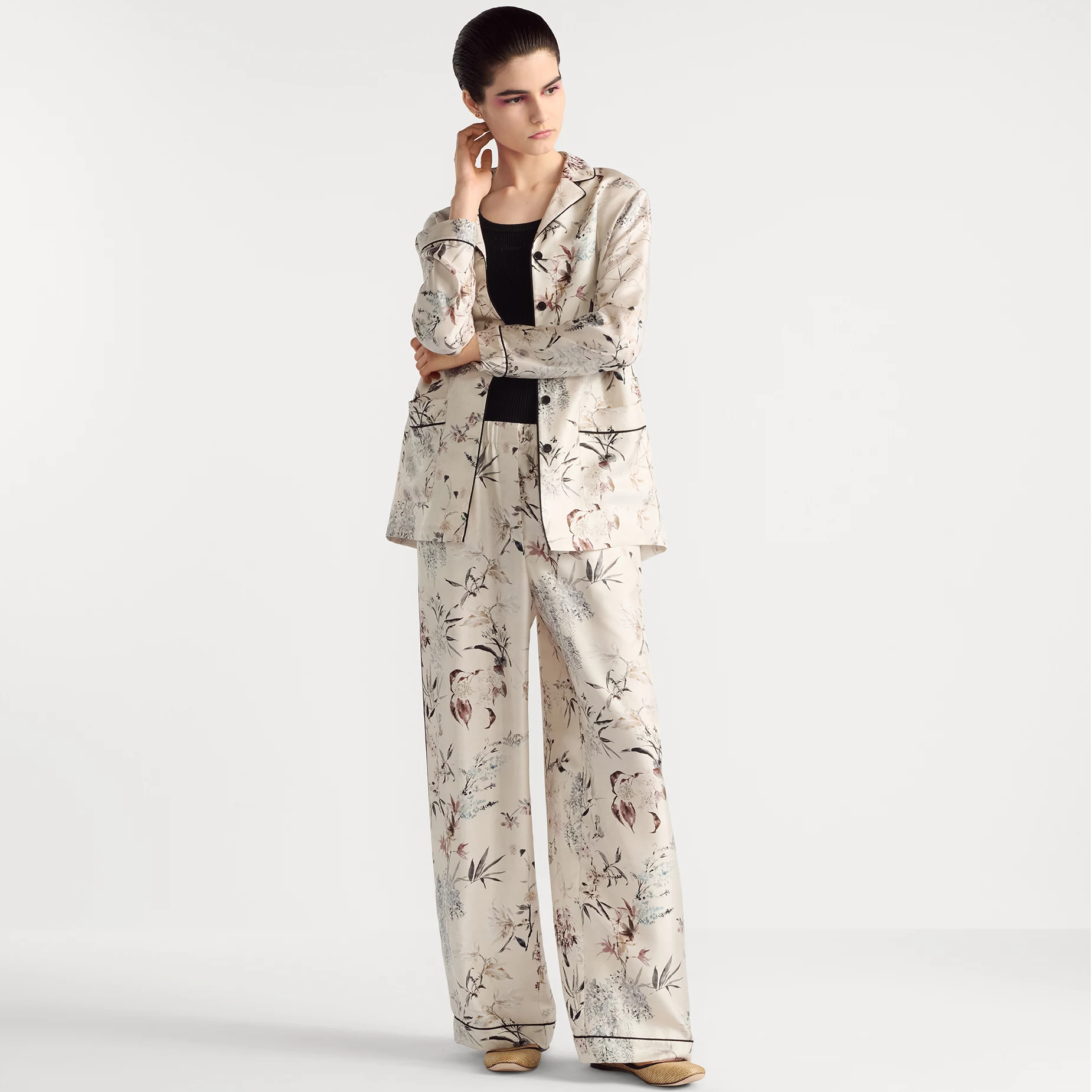 NIGO Dior Women's Floral Print Lapel Long-Sleeved Silk Shirt Spring And Fall Loose Homewear Suit Elastic Waist Casual Pants Ngvp #nigo1682