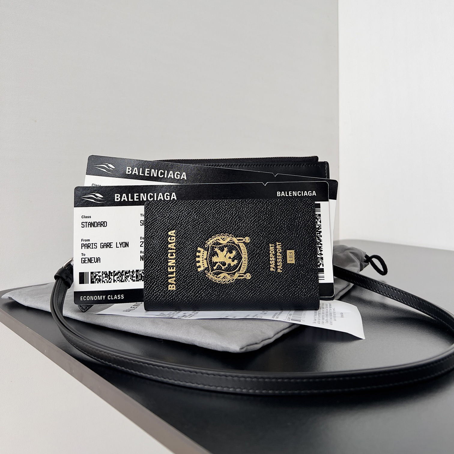 NIGO Balenciaga Black Gold Luxury Leather Passport Case Bag Bags #nigo99635