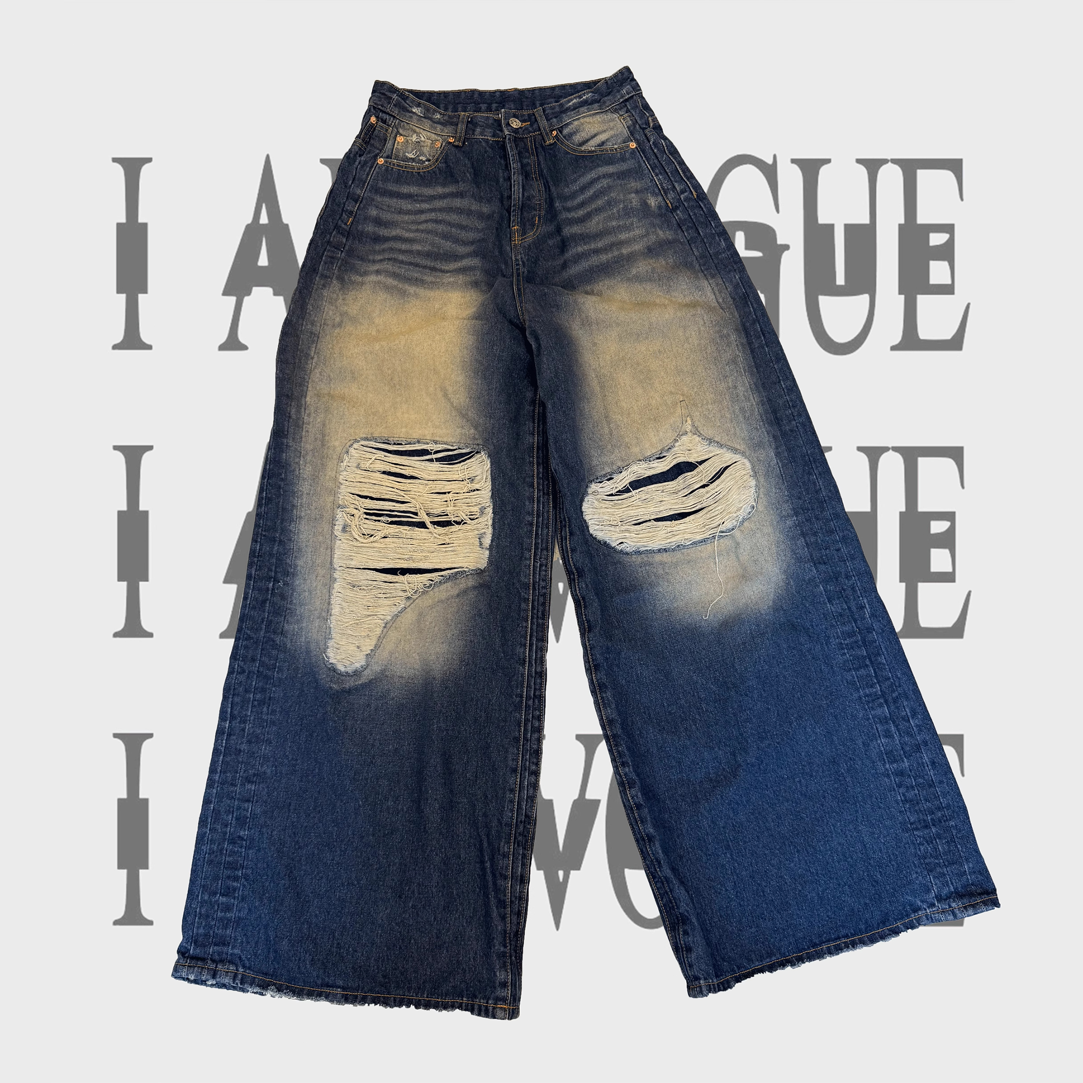 NIGO Vetements Men's Spring And Summer High-waisted Wide-leg Destruction Jeans Trend Retro Wide-leg Straight Pants Ngvp #nigo1714